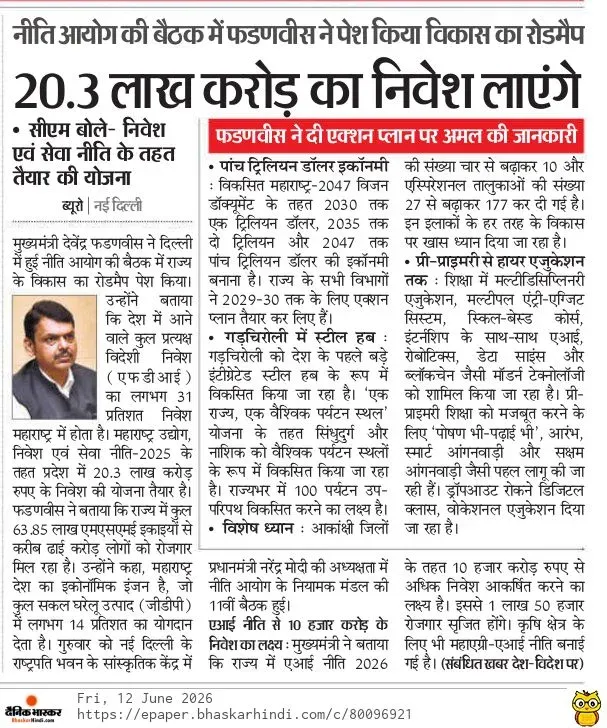 CM Fadnavis Targets ₹20.3 Lakh Crore Investment for Maharashtra