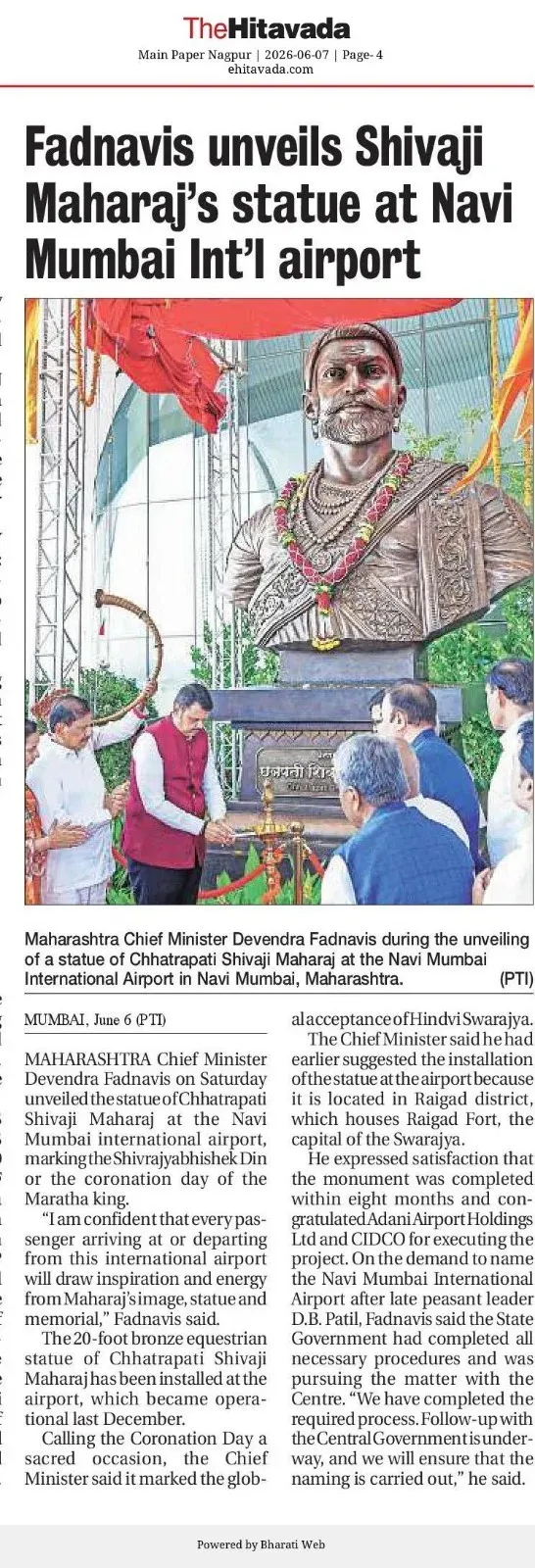 CM Fadnavis Unveils Chhatrapati Shivaji Maharaj Statue at Navi Mumbai Airport