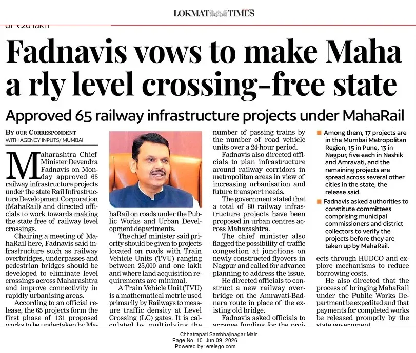CM Fadnavis vows to make Maharashtra level crossing-free