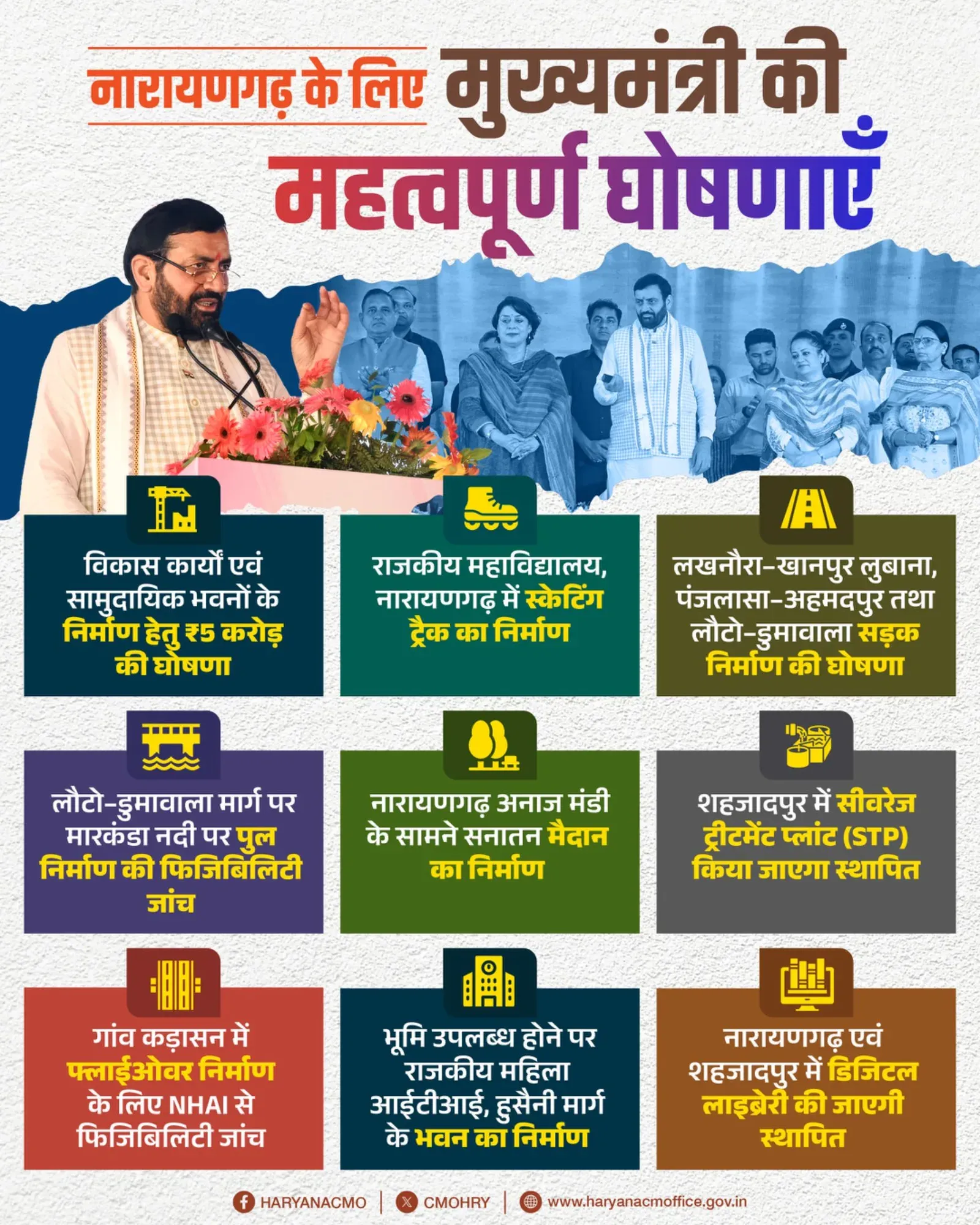 CM Haryana Makes Key Announcements for Narayangarh