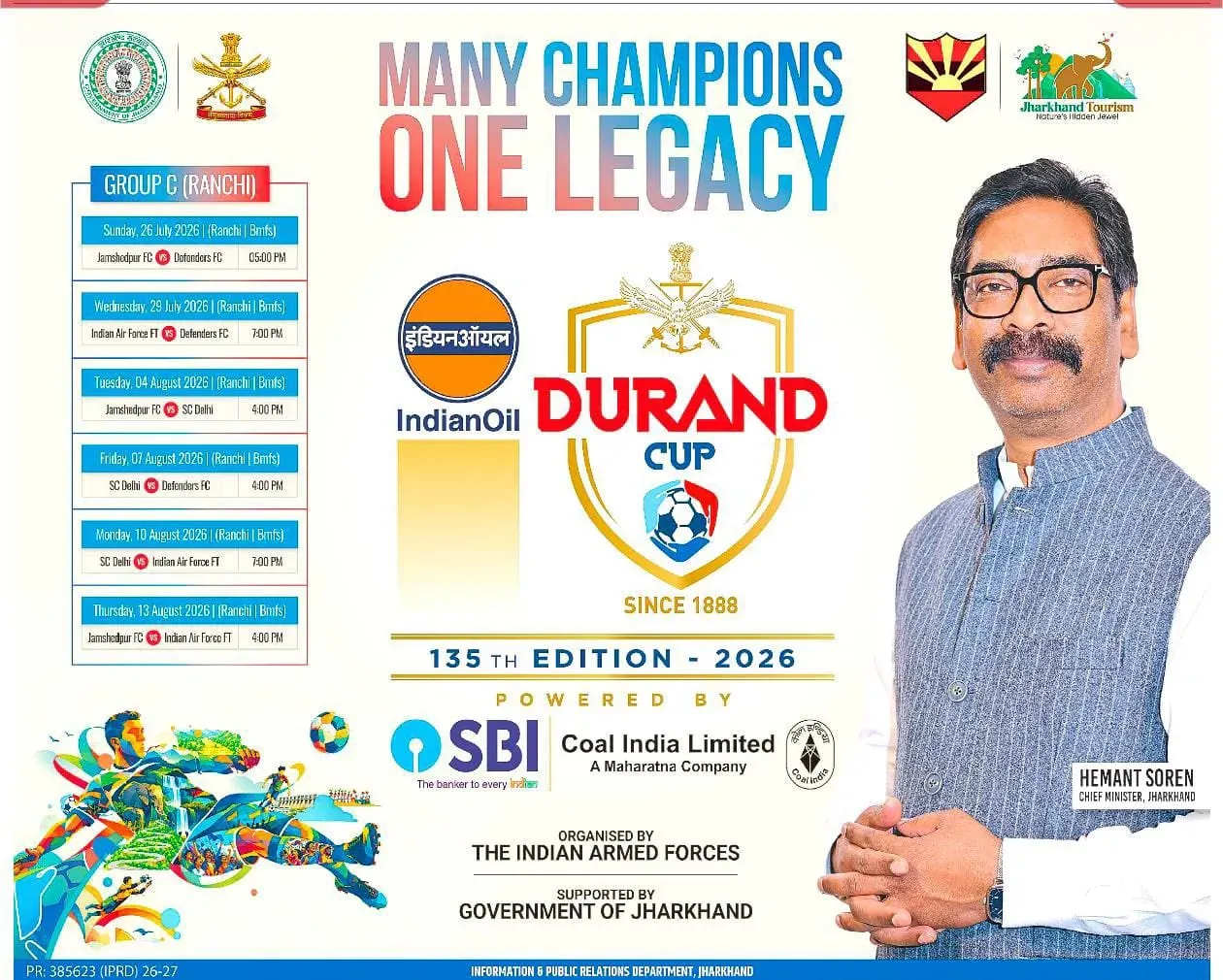 CM Hemant Soren Brings Durand Cup 2026 Group C to Ranchi