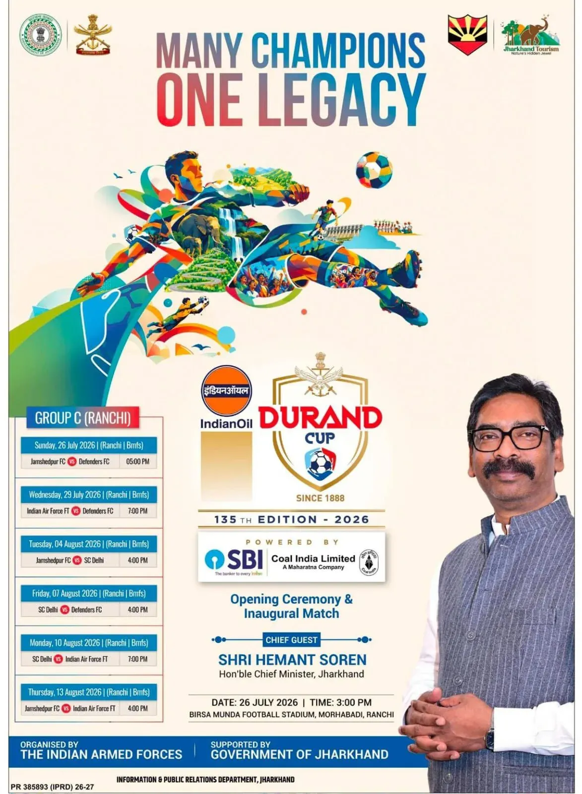 CM Hemant Soren flags off Durand Cup 2026 in Ranchi