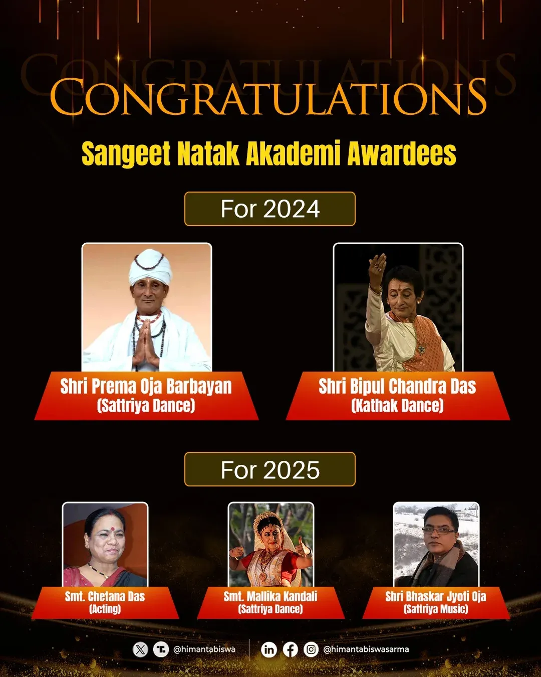 CM Himanta Congratulates Assam Artistes on Sangeet Natak Akademi Awards