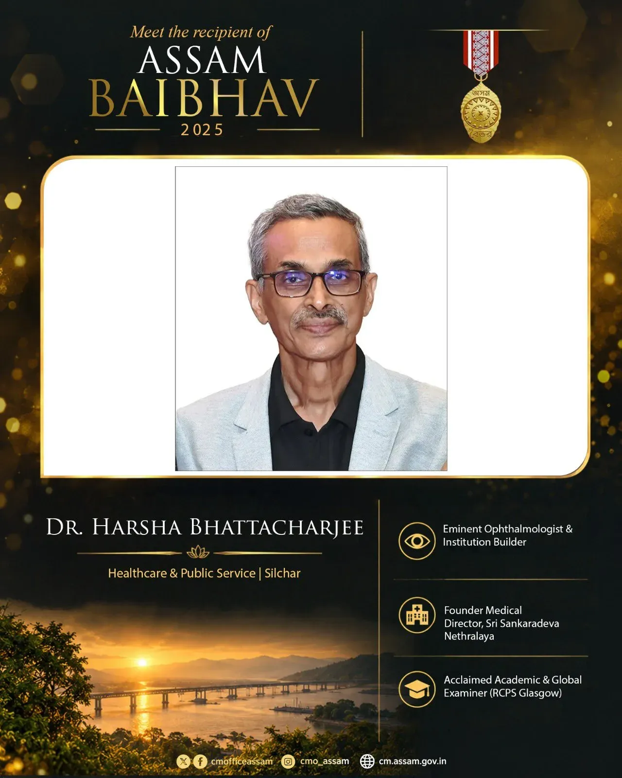 CM Himanta Congratulates Dr. Harsha Bhattacharyya on Assam Baibhav 2025
