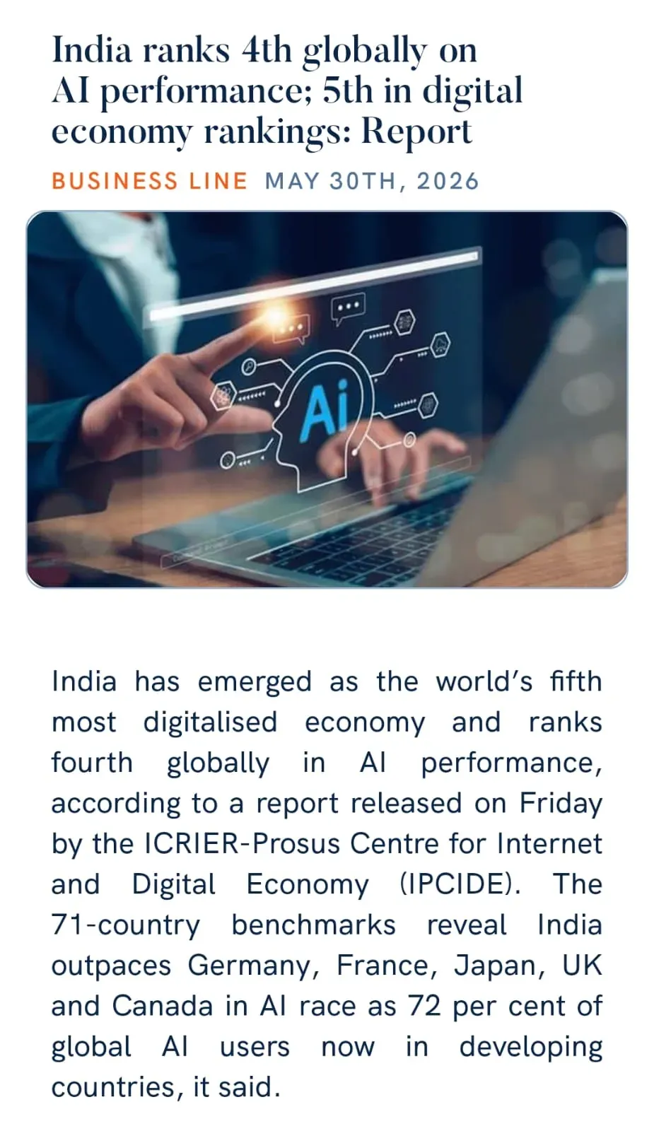 CM Himanta Flags India's Rise to 4th in Global AI Rankings