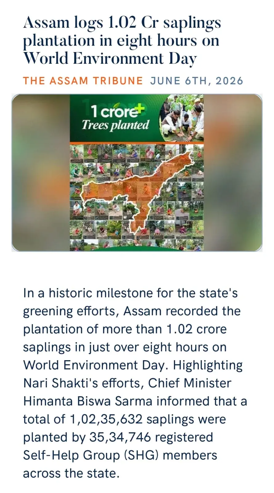 CM Himanta Leads Assam's 1.02 Crore Sapling Drive on World Environment Day