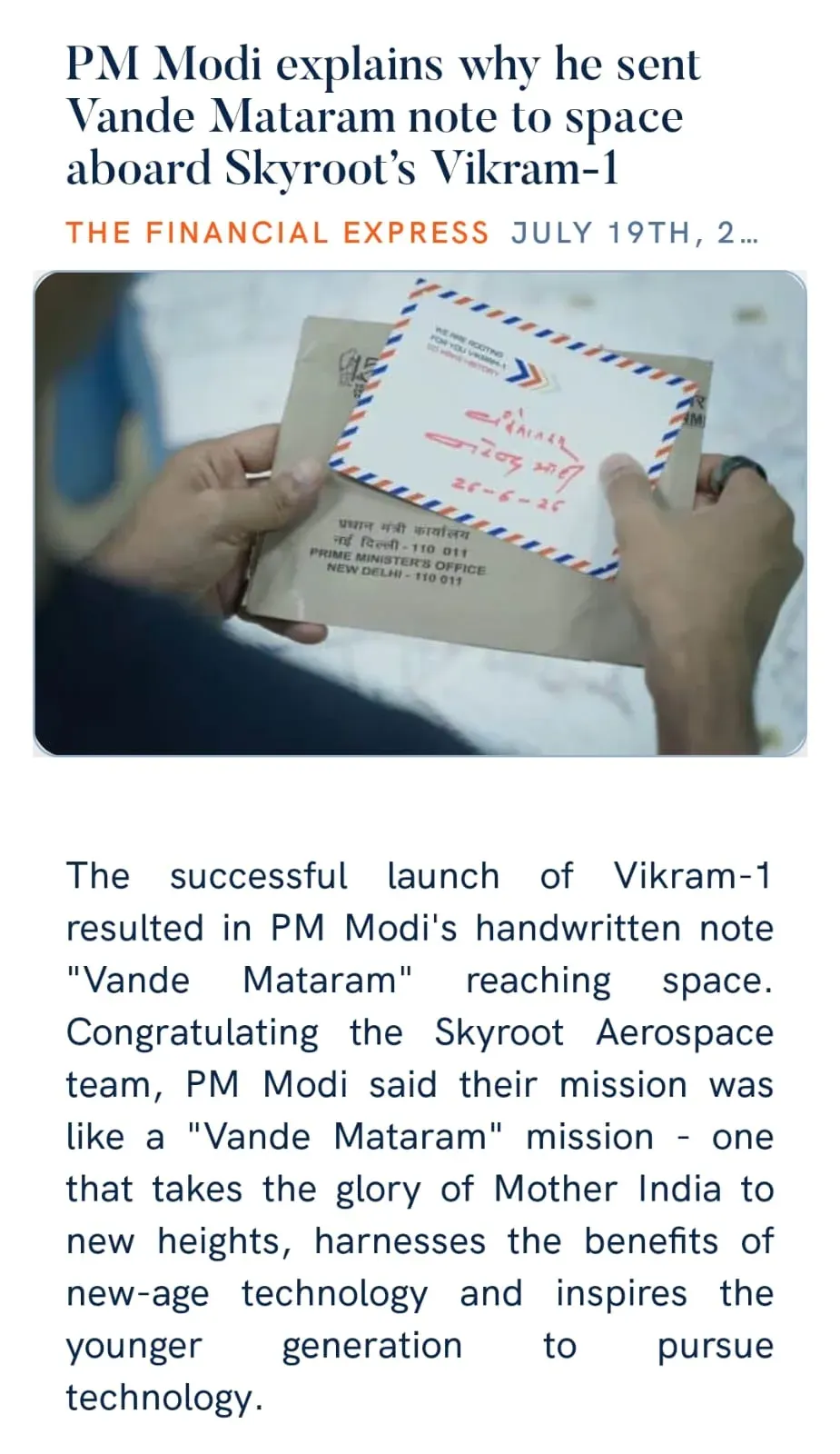 CM Himanta shares PM Modi's note on Vande Mataram in space