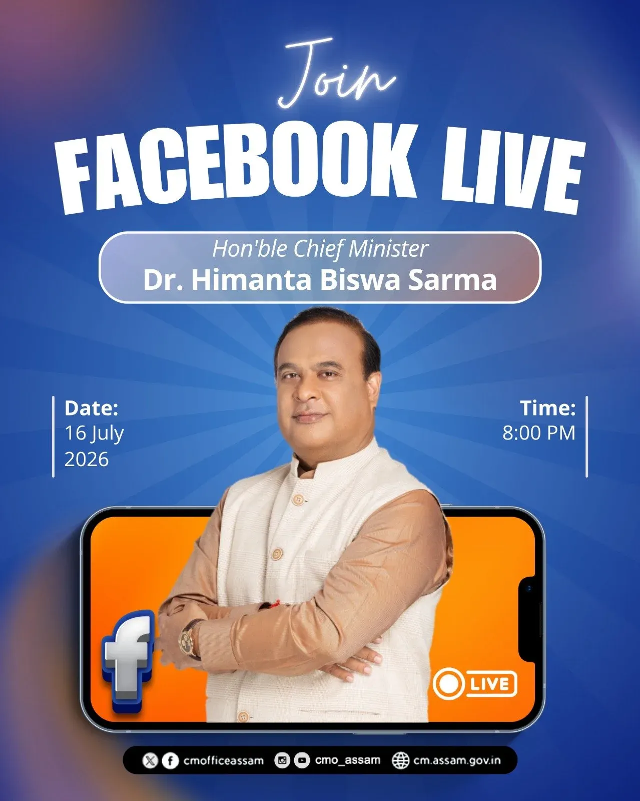 CM Himanta to Host Facebook Live Session at 8PM Today