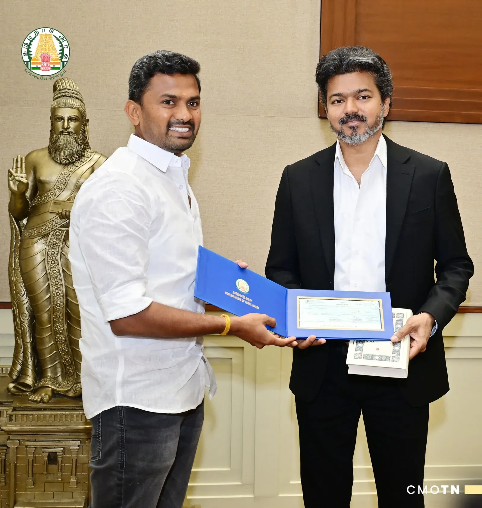 CM Joseph Vijay receives Rs 25 lakh donation for Tamil Nadu relief fund