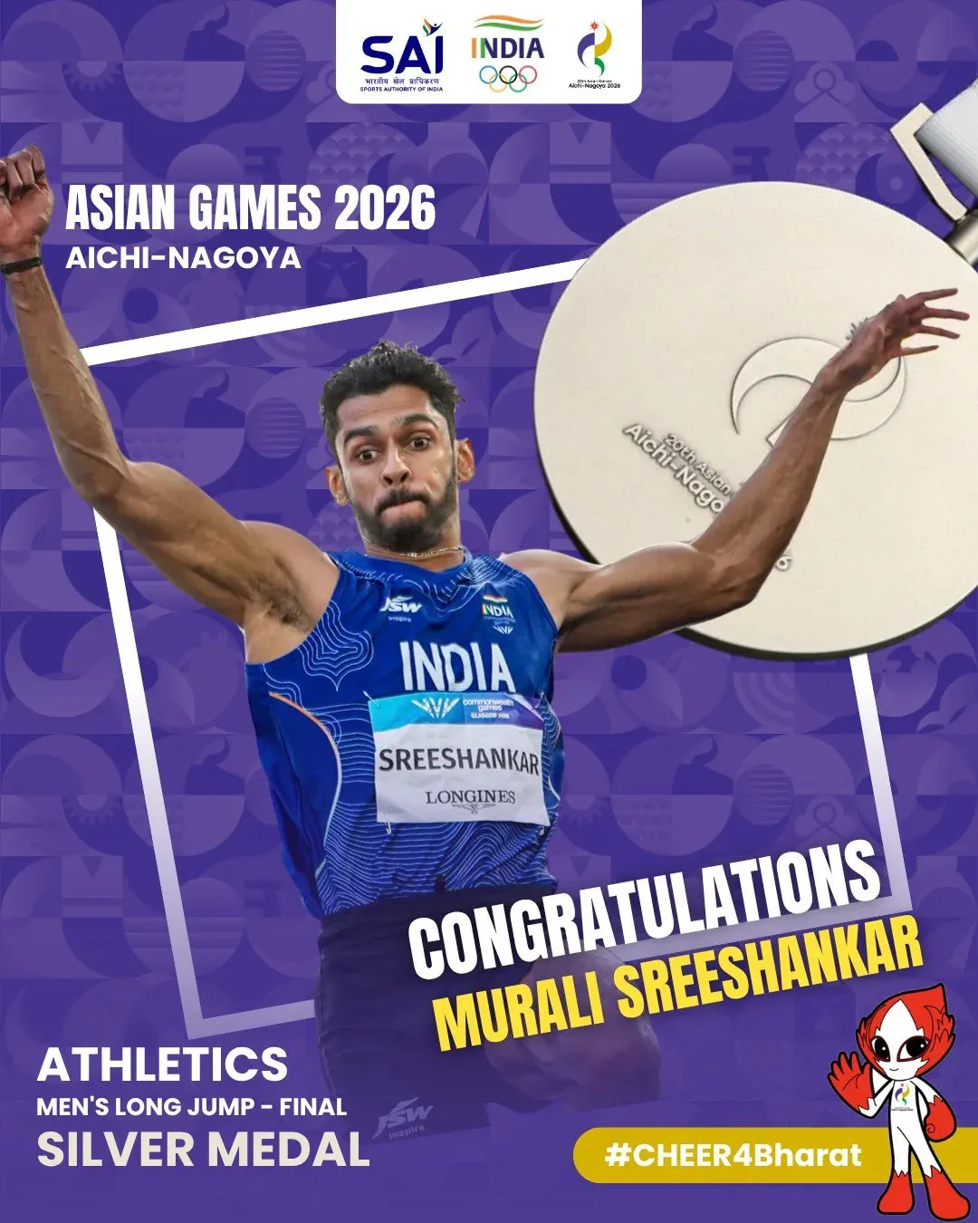 CM Majhi Hails Sreeshankar's Silver at Asian Games 2026