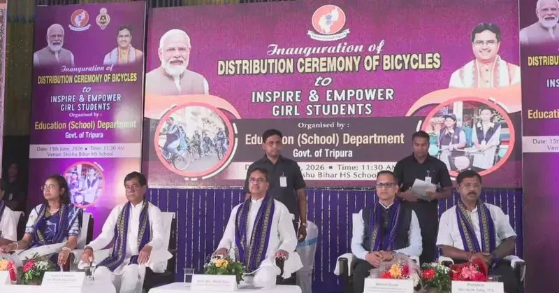CM Manik Saha addresses bicycle distribution for Class 9 girls in Tripura