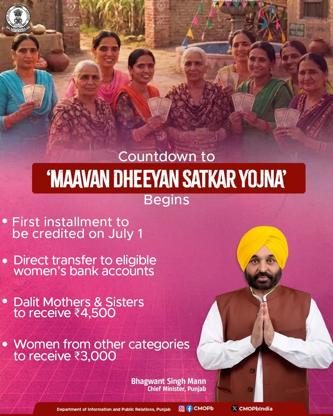 CM Mann Launches Maavan Dheeyan Satkar Yojna for Punjab Women