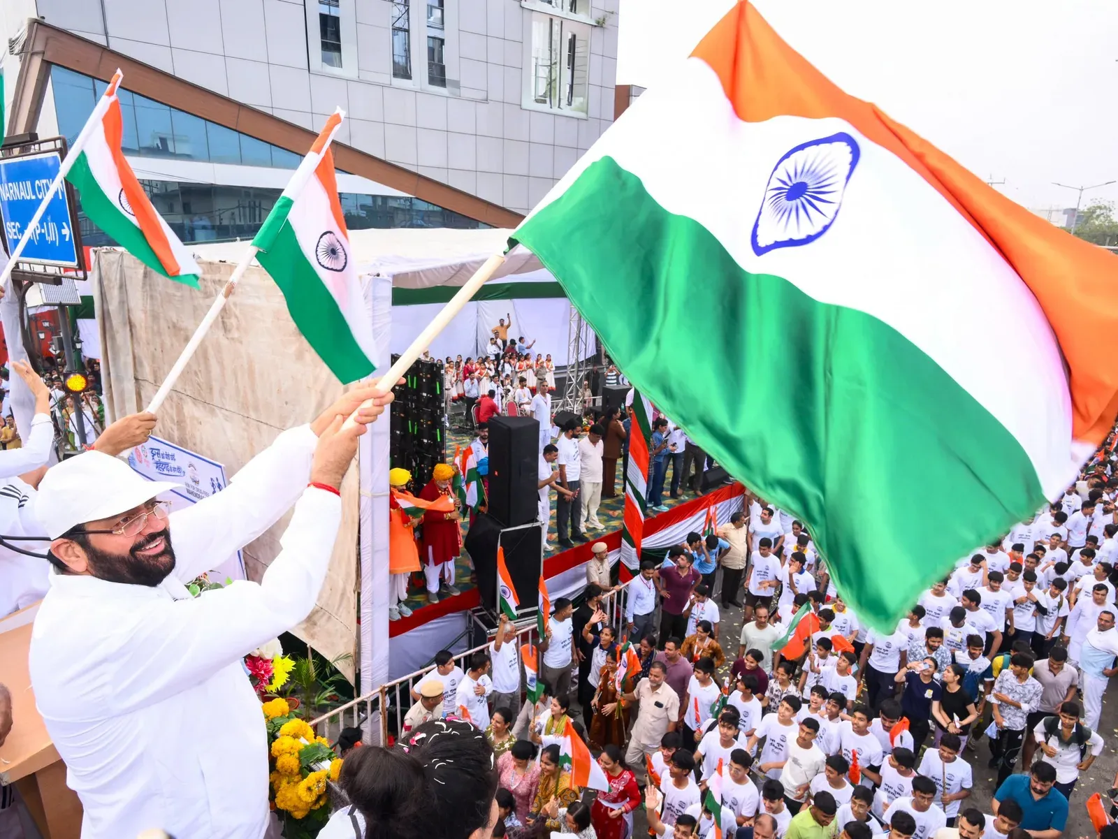 CM Nayab Saini flags off youth marathon at Narnaul HarGharTiranga launch