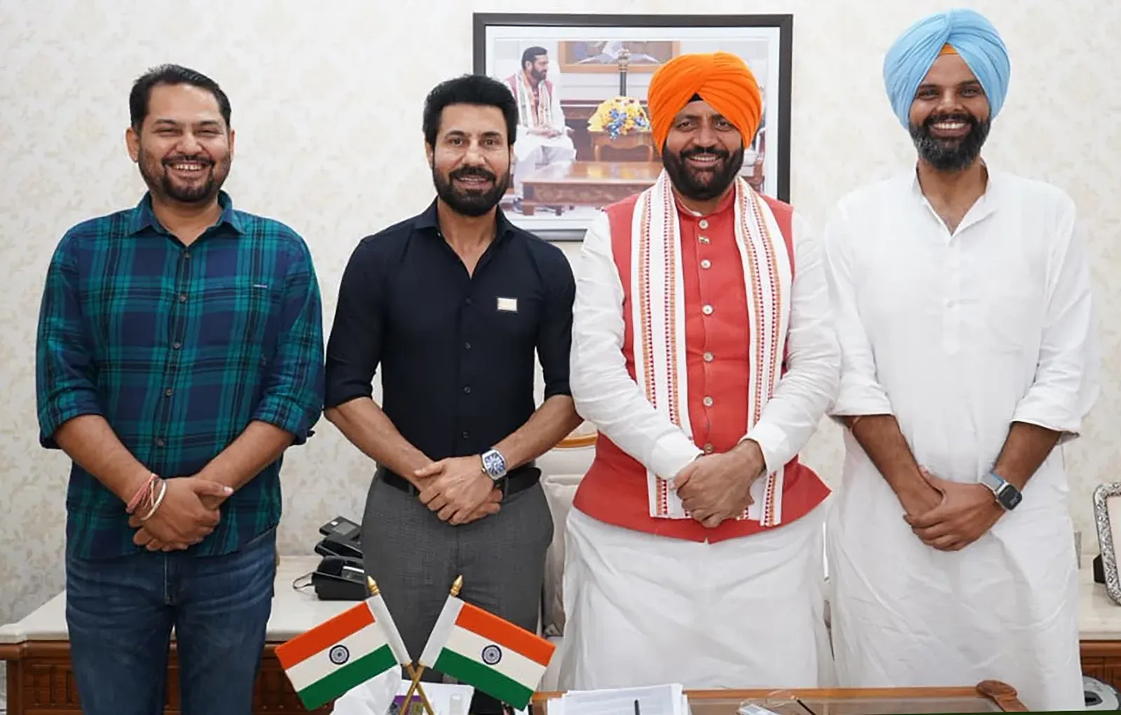 CM Nayab Saini Meets Punjab Leader Lalpura, Actor Binnu Dhillon