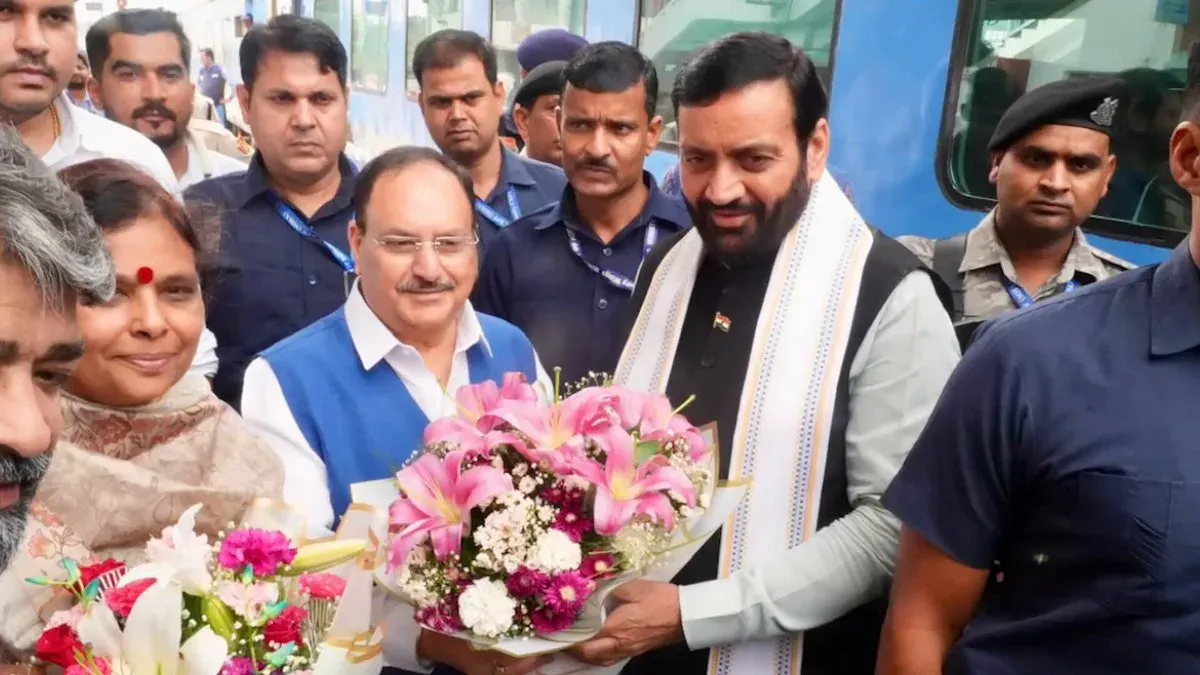 CM Nayab Saini Welcomes Health Minister Nadda in Ambala