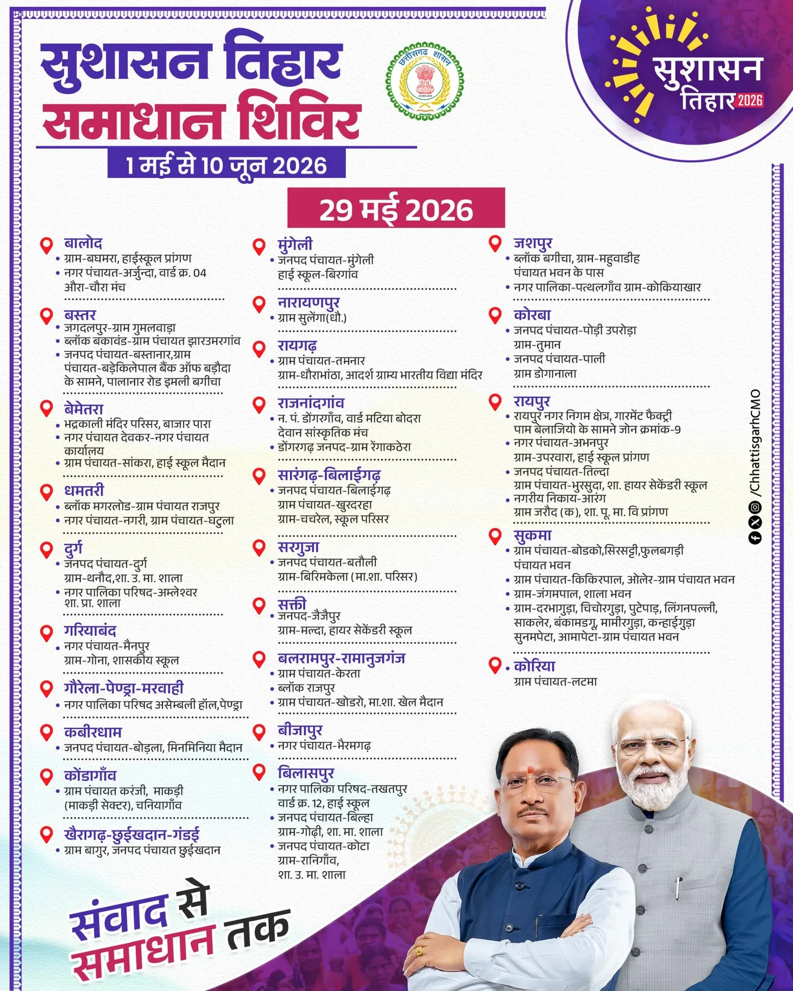 CM Office Chhattisgarh announces Sushasan Tihar camps