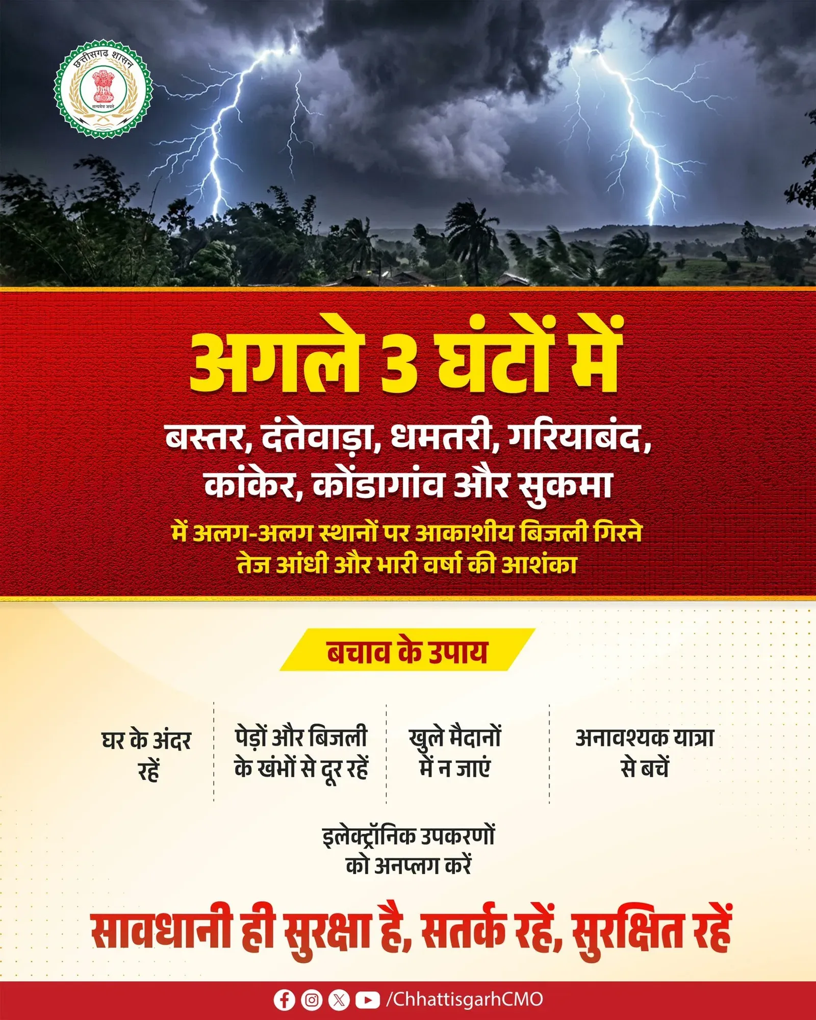 CM Office Chhattisgarh Issues Weather Alert for 7 Southern Districts