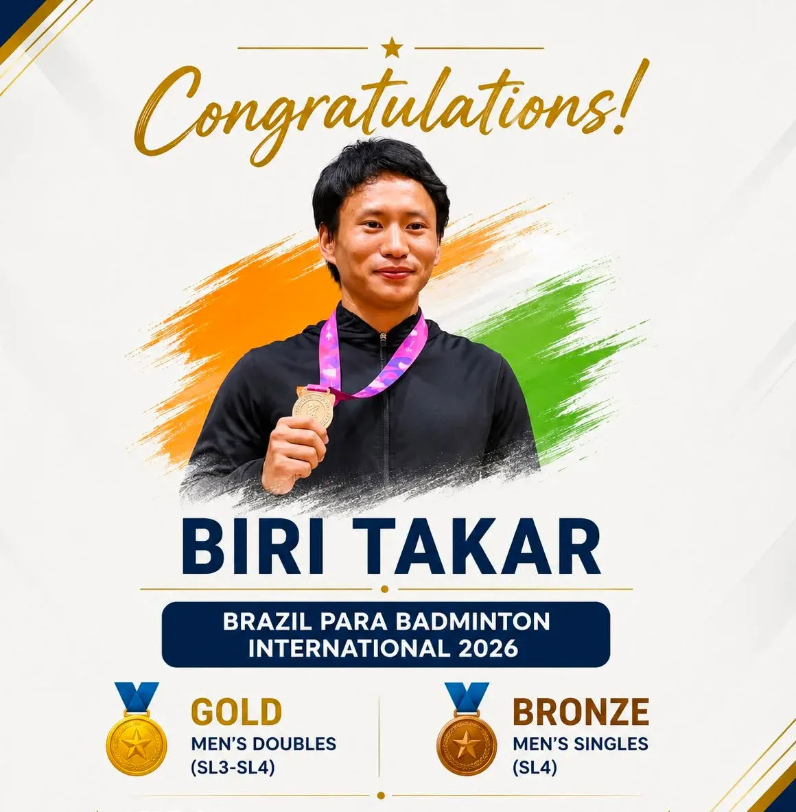 CM Pema Khandu hails Biri Takar's double medal at Brazil Para Badminton 2026