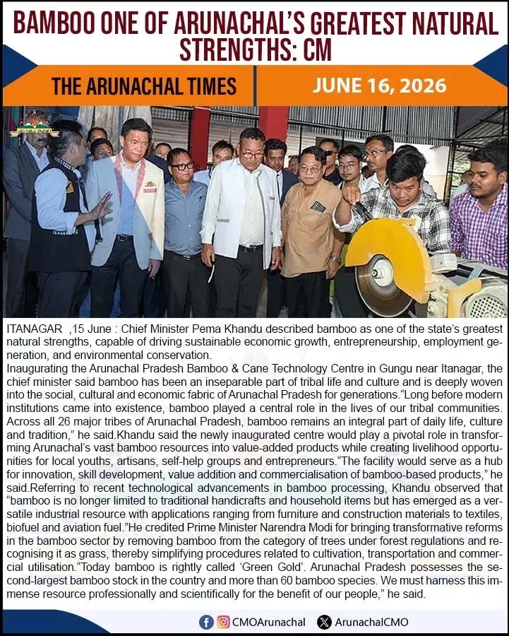 CM Pema Khandu Inaugurates Bamboo & Cane Tech Centre in Arunachal