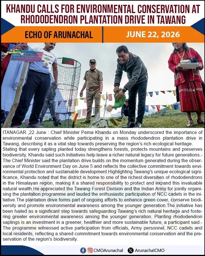 CM Pema Khandu Leads Rhododendron Plantation Drive in Tawang