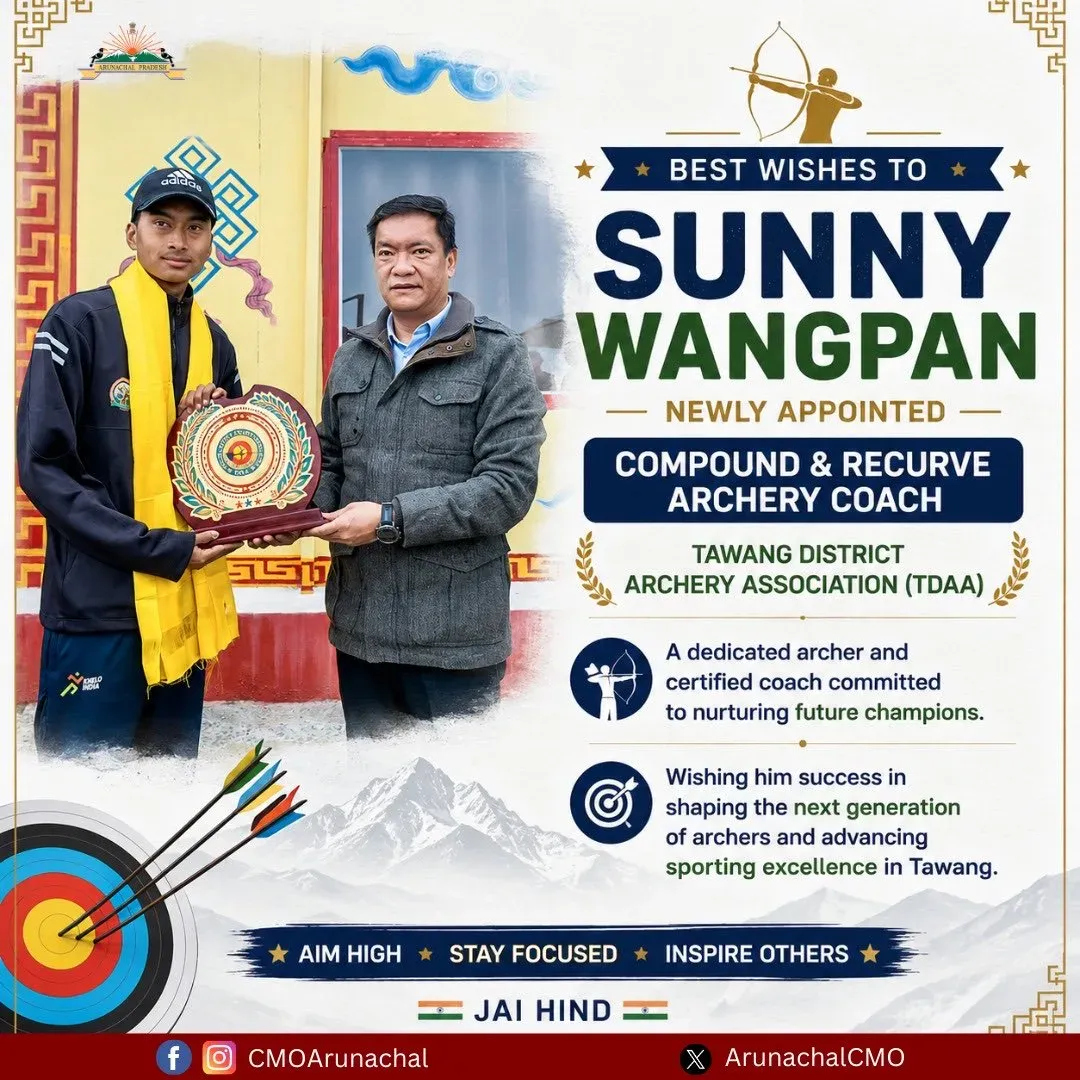 CM Pema Khandu Meets Tawang Archery Coach Sunny Wangpan