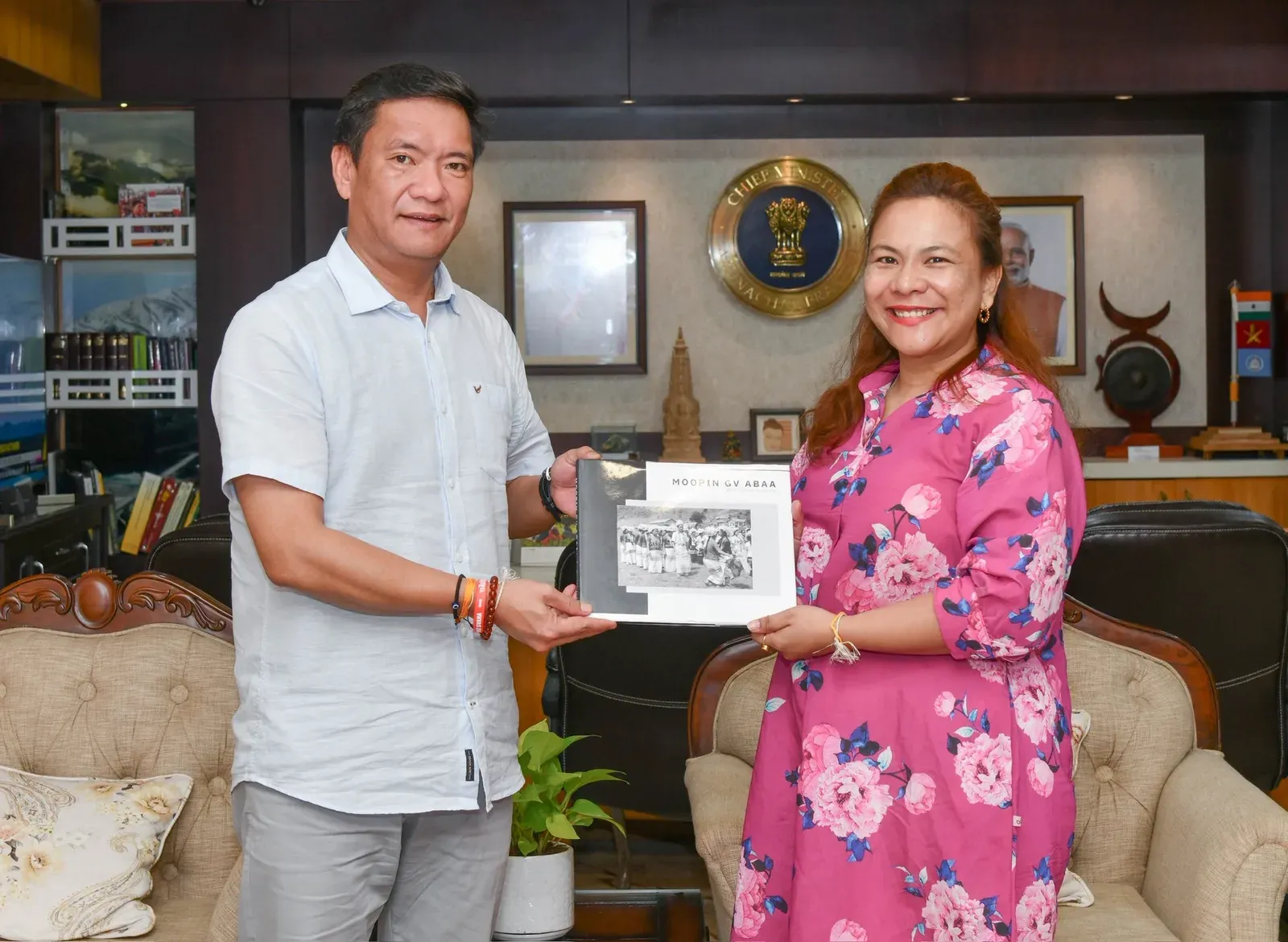 CM Pema Khandu Receives Book on Mopin Festival History