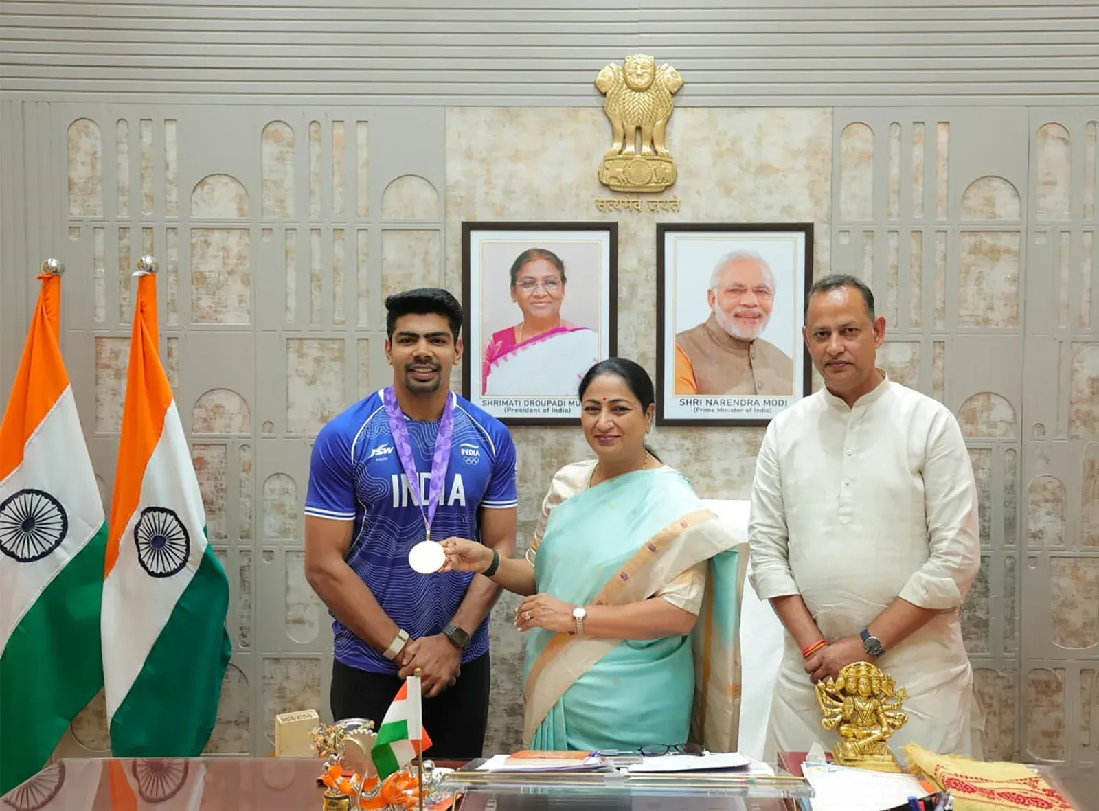 CM Rekha Gupta Meets Kabaddi Star Pawan Sehrawat After Asian Games Gold