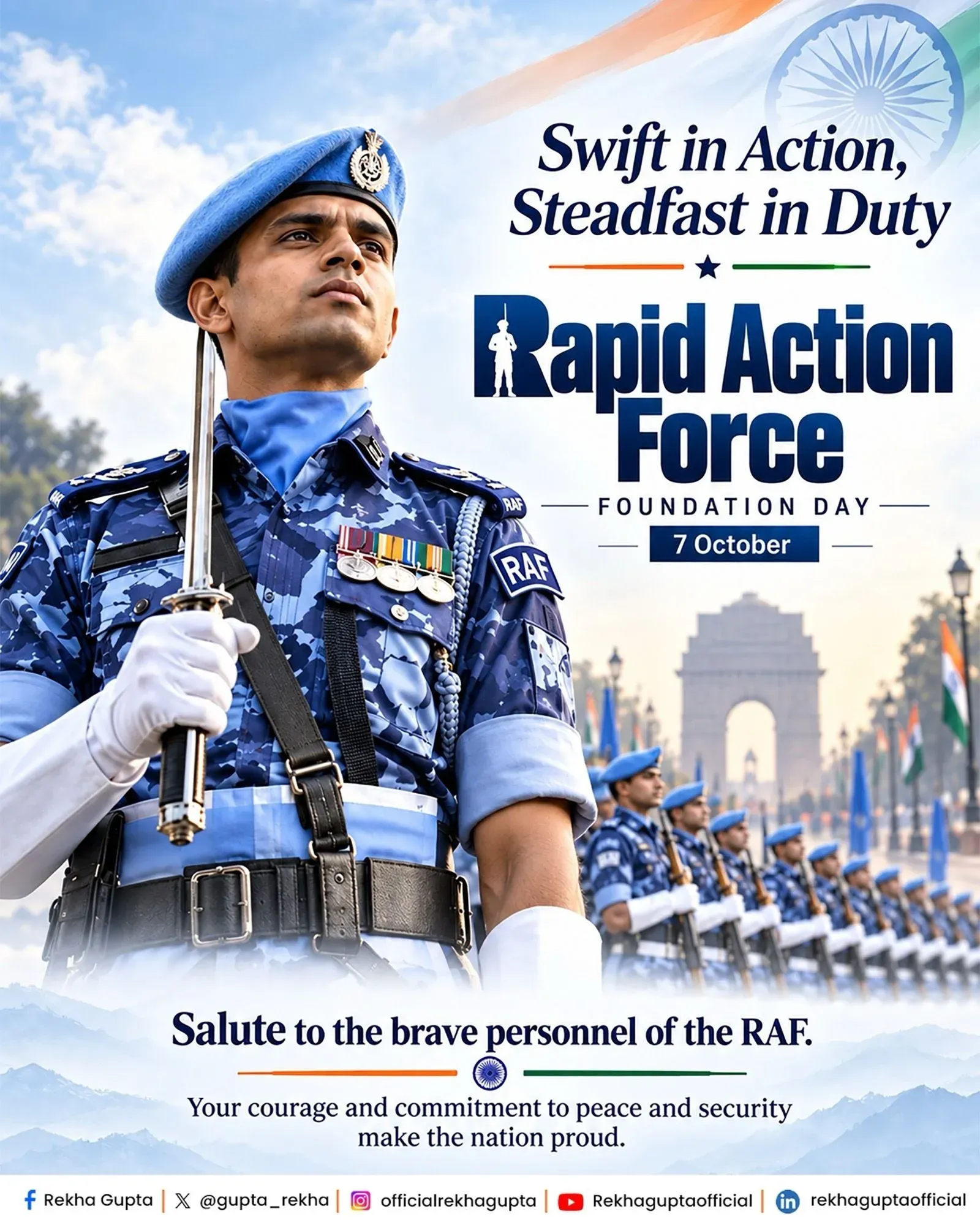 CM Rekha Gupta Salutes RAF on Raising Day