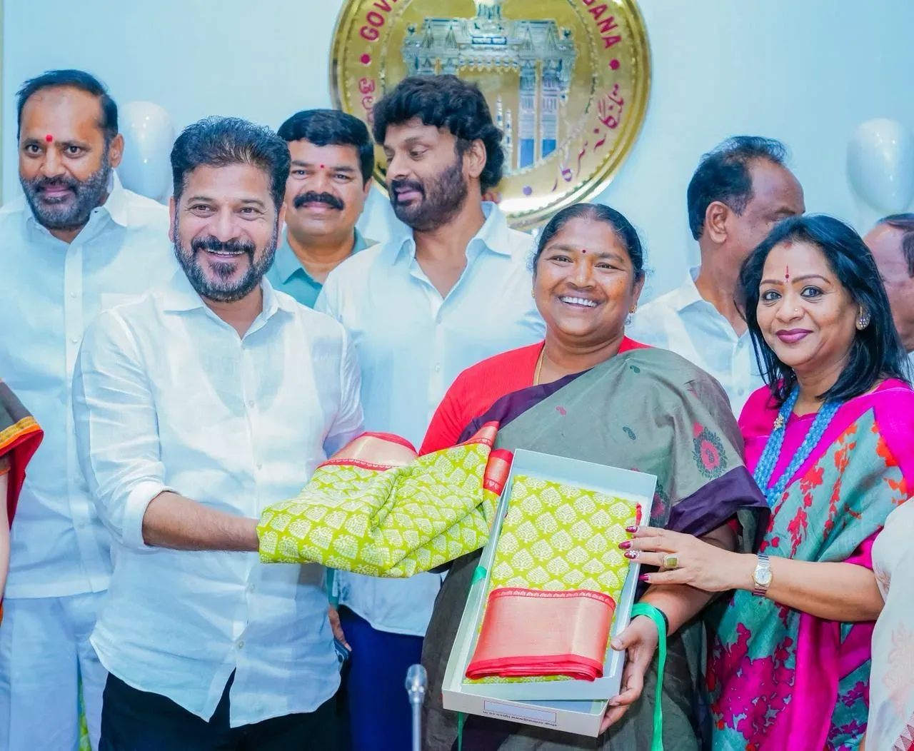 CM Revanth Reddy Unveils Indiramma Saree Design for Telangana Women