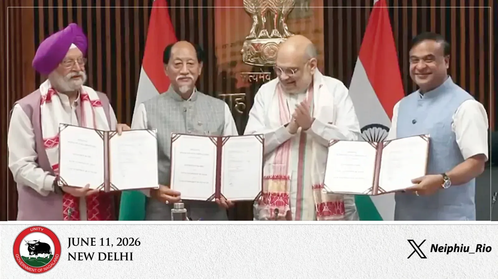CM Rio, Amit Shah Sign Oil MoU for Assam-Nagaland Border
