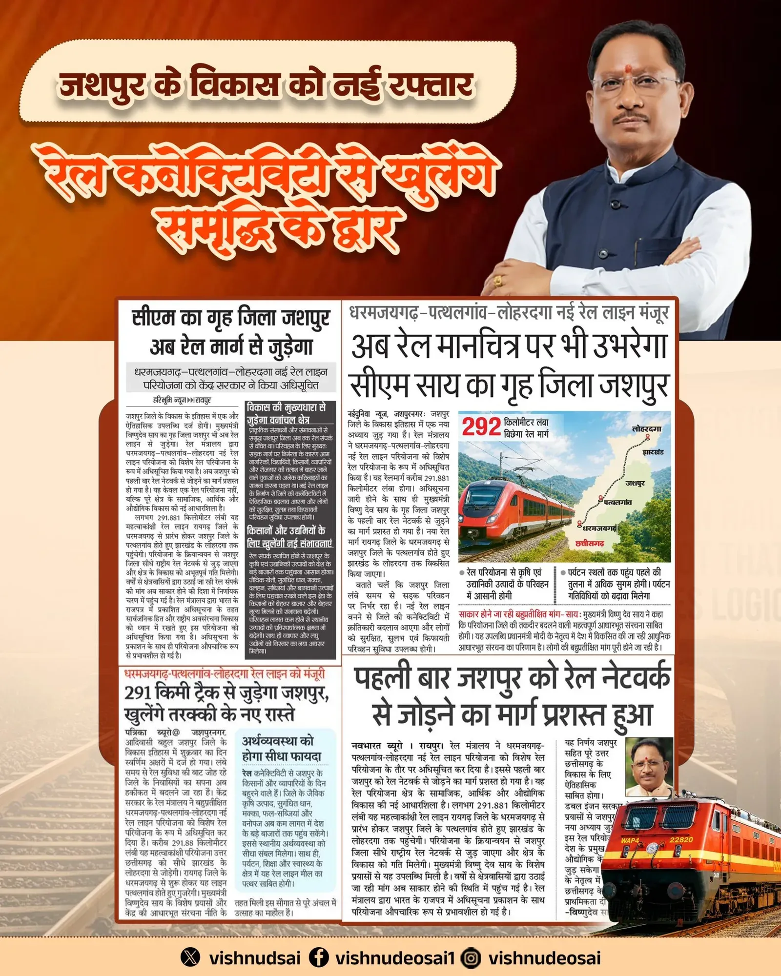 CM Sai Hails Rail Project for Jashpur as Development Milestone