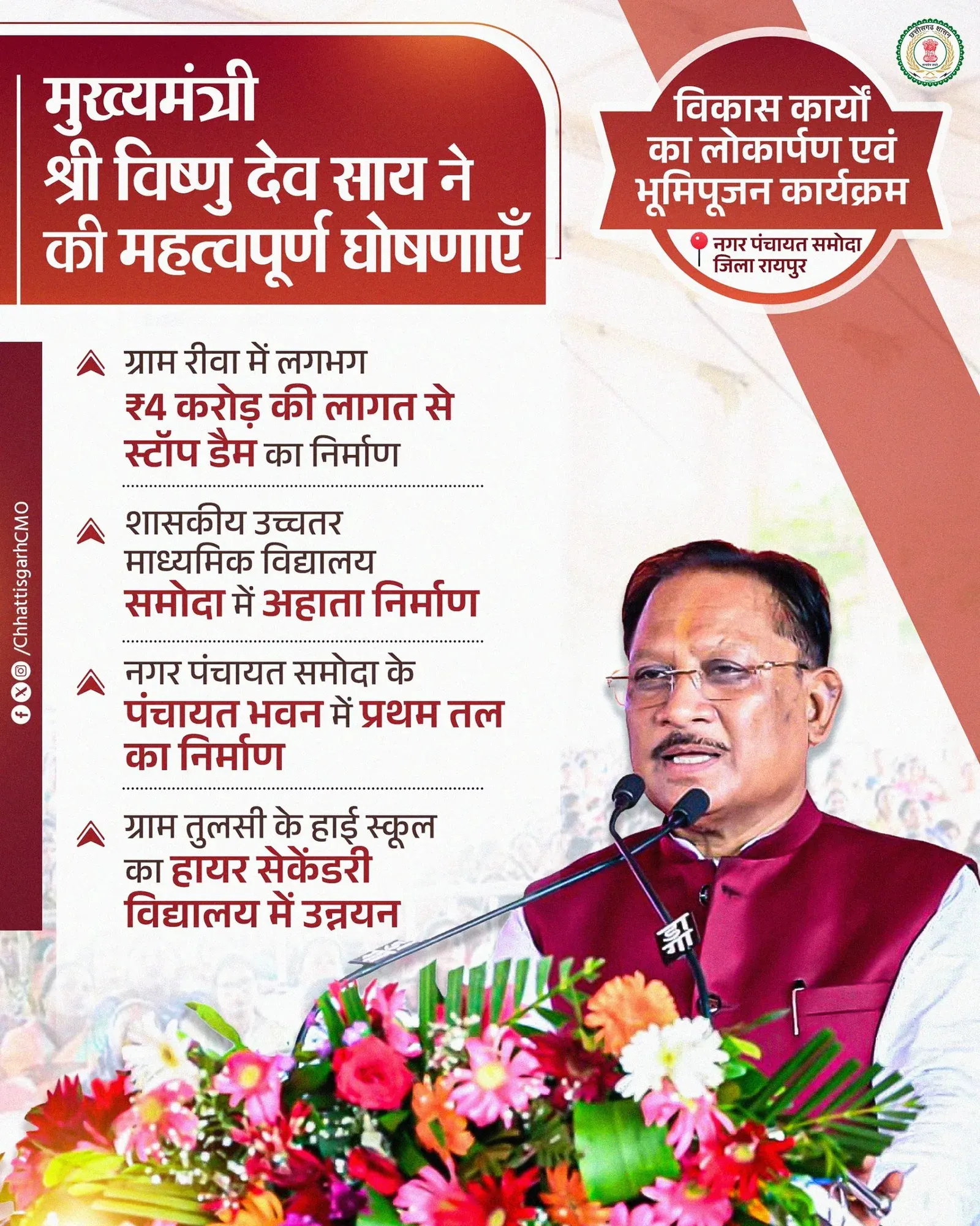 CM Sai Launches Rs 128 Crore Projects in Samoda, Raipur