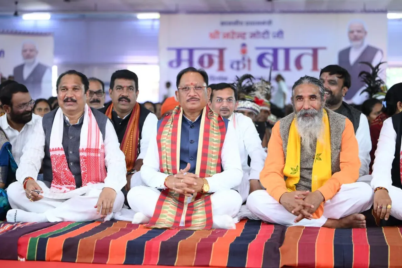 CM Sai listens to Mann Ki Baat episode 138 at Kanker Eklavya school