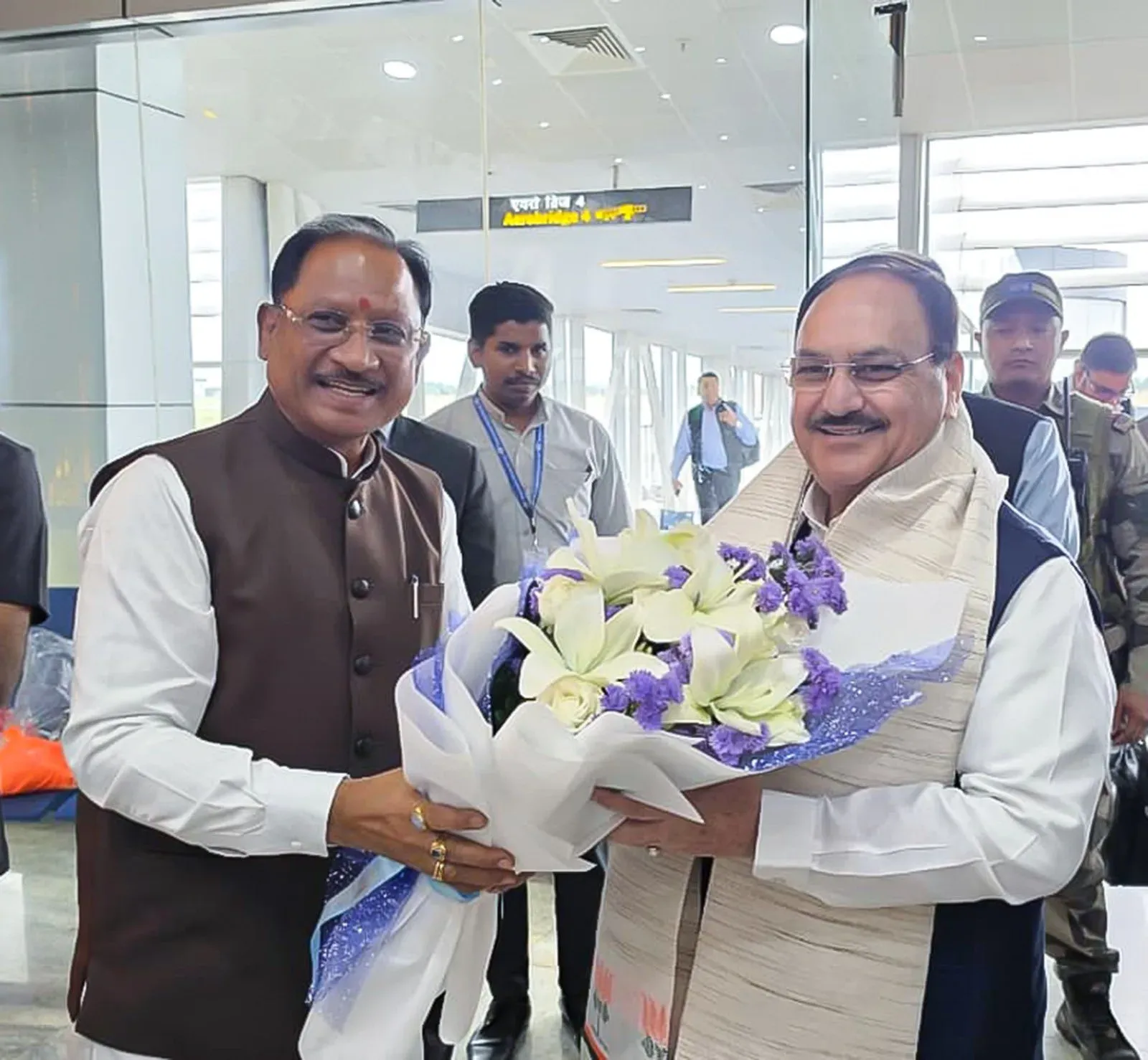 CM Sai Welcomes Nadda and Trivedi to Chhattisgarh