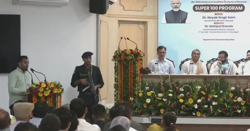 CM Saini Honours Haryana Super-100 JEE Toppers in Chandigarh