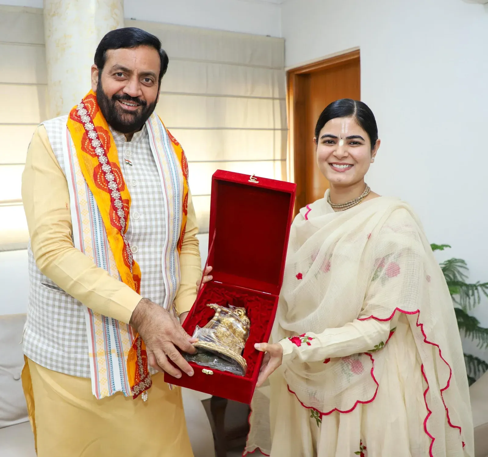 CM Saini meets Devi Chitralekha at Haryana Bhawan, Delhi
