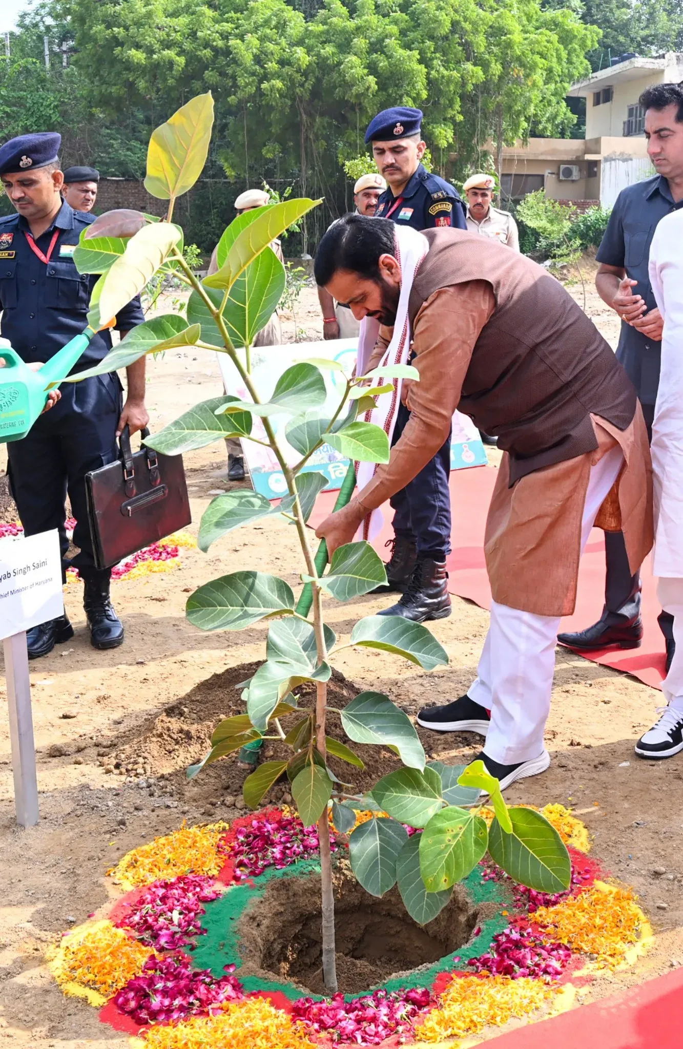 CM Saini Plants Sapling at Gurugram Judicial Complex