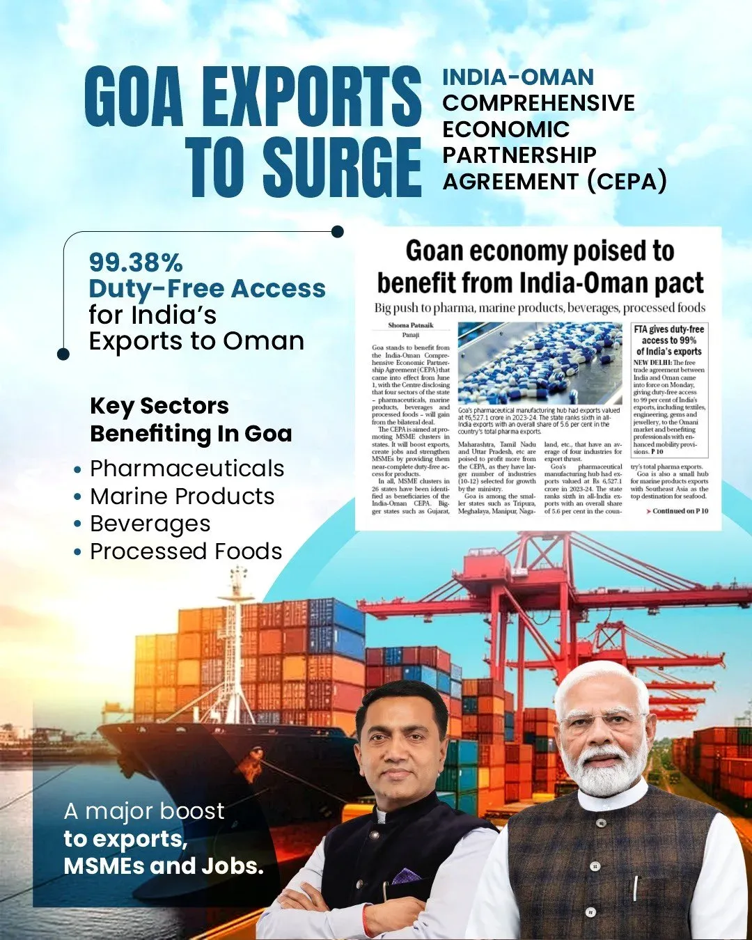 CM Sawant Hails India-Oman CEPA, Eyes Goa Export Boost