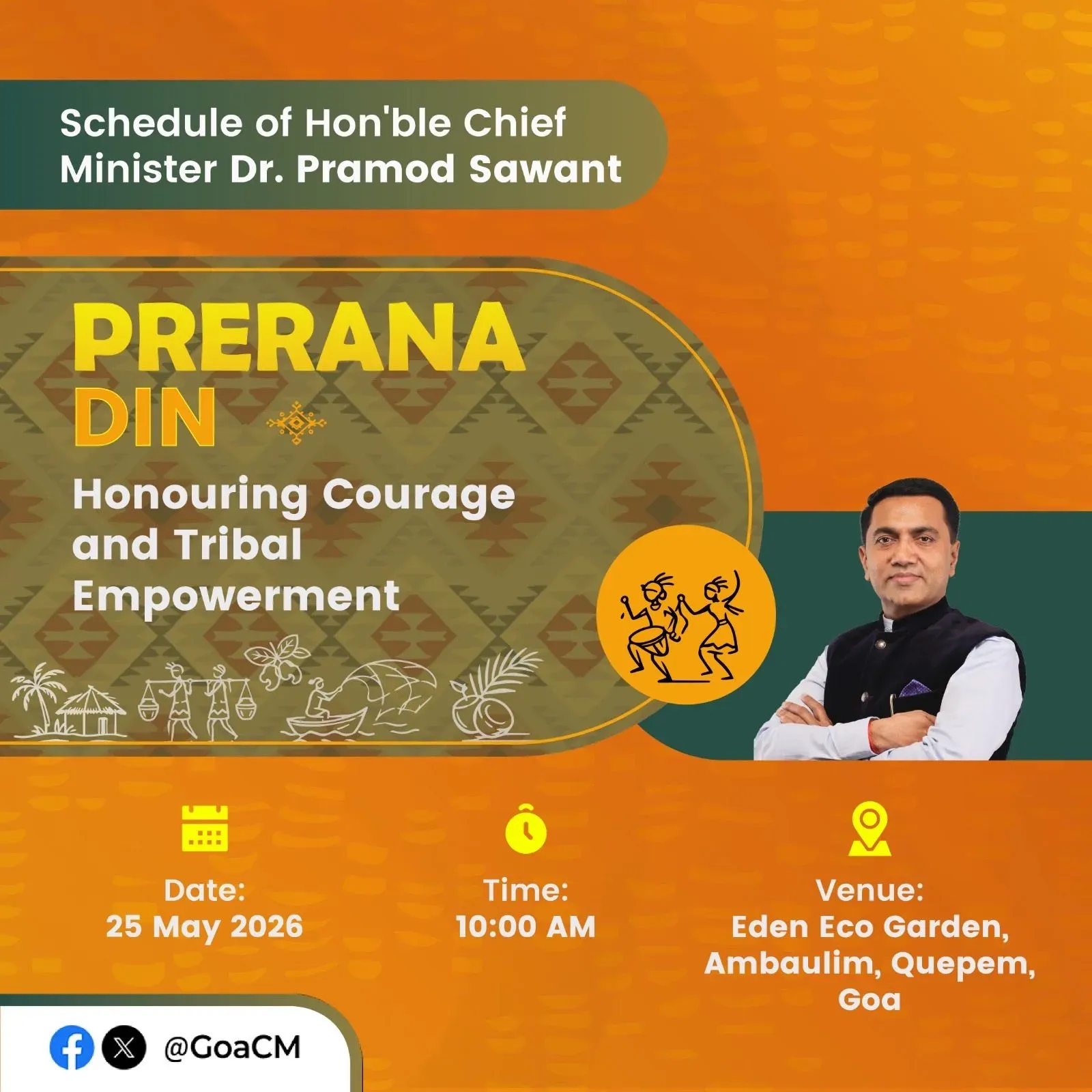 CM Sawant to Attend Prerana Din at Eden Eco Garden, Quepem