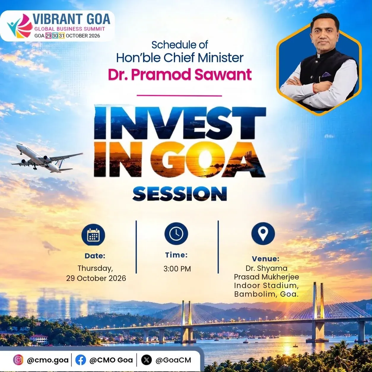 CM Sawant to Lead Invest in Goa Session at Vibrant Goa Summit 2026
