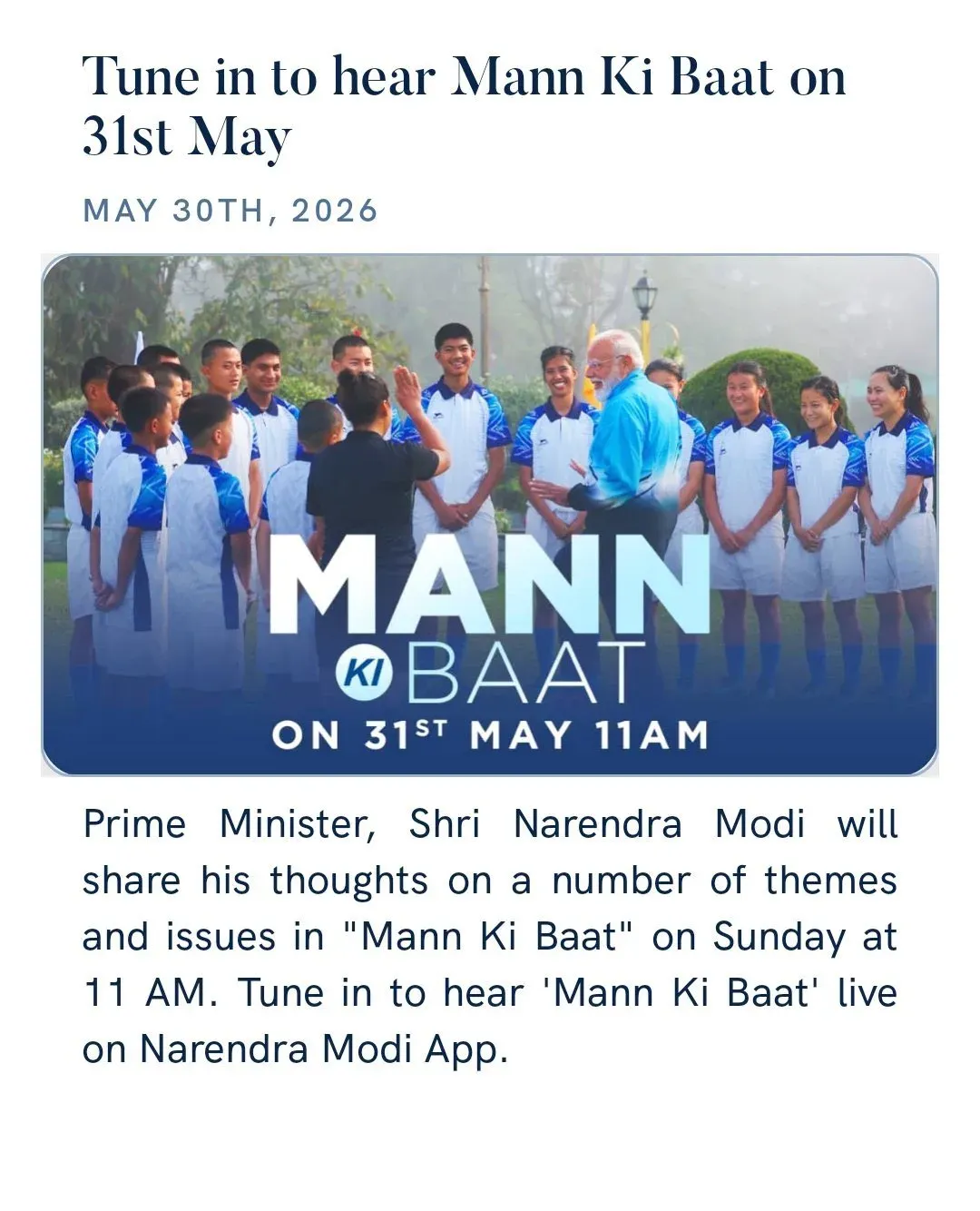 CM Sawant urges Goans to tune in to Mann Ki Baat on May 31