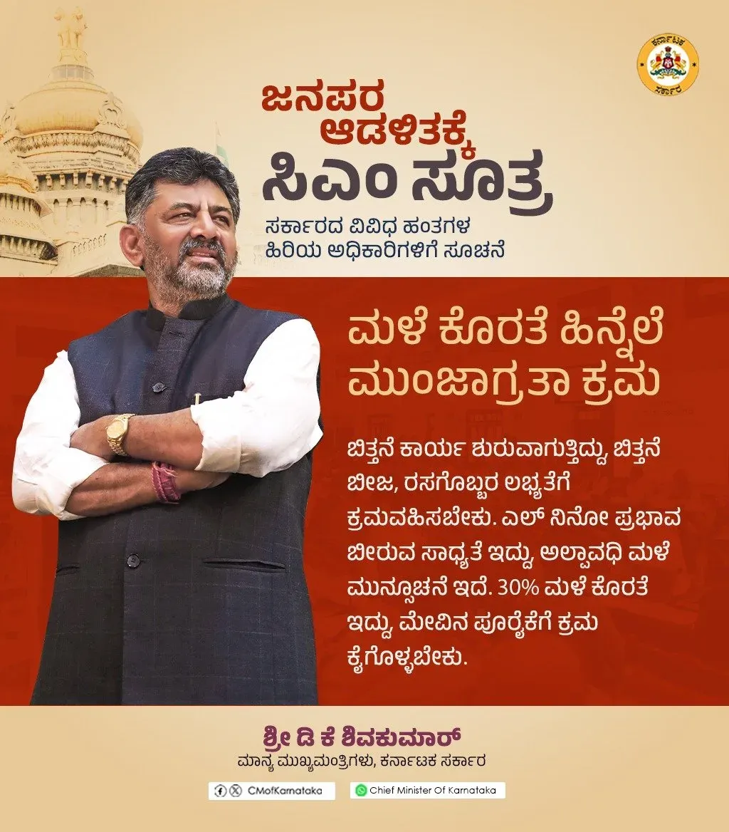 CM Shivakumar Issues Nine-Point Directive on Monsoon Preparedness