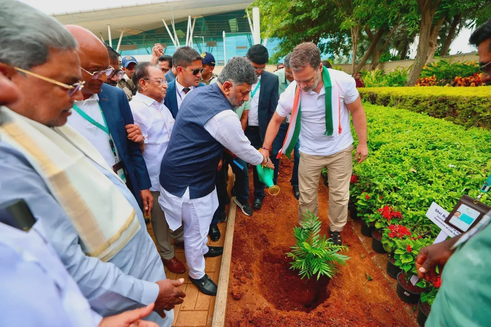 CM Shivakumar, Rahul Gandhi plant trees at Bengaluru airport on World Environment Day