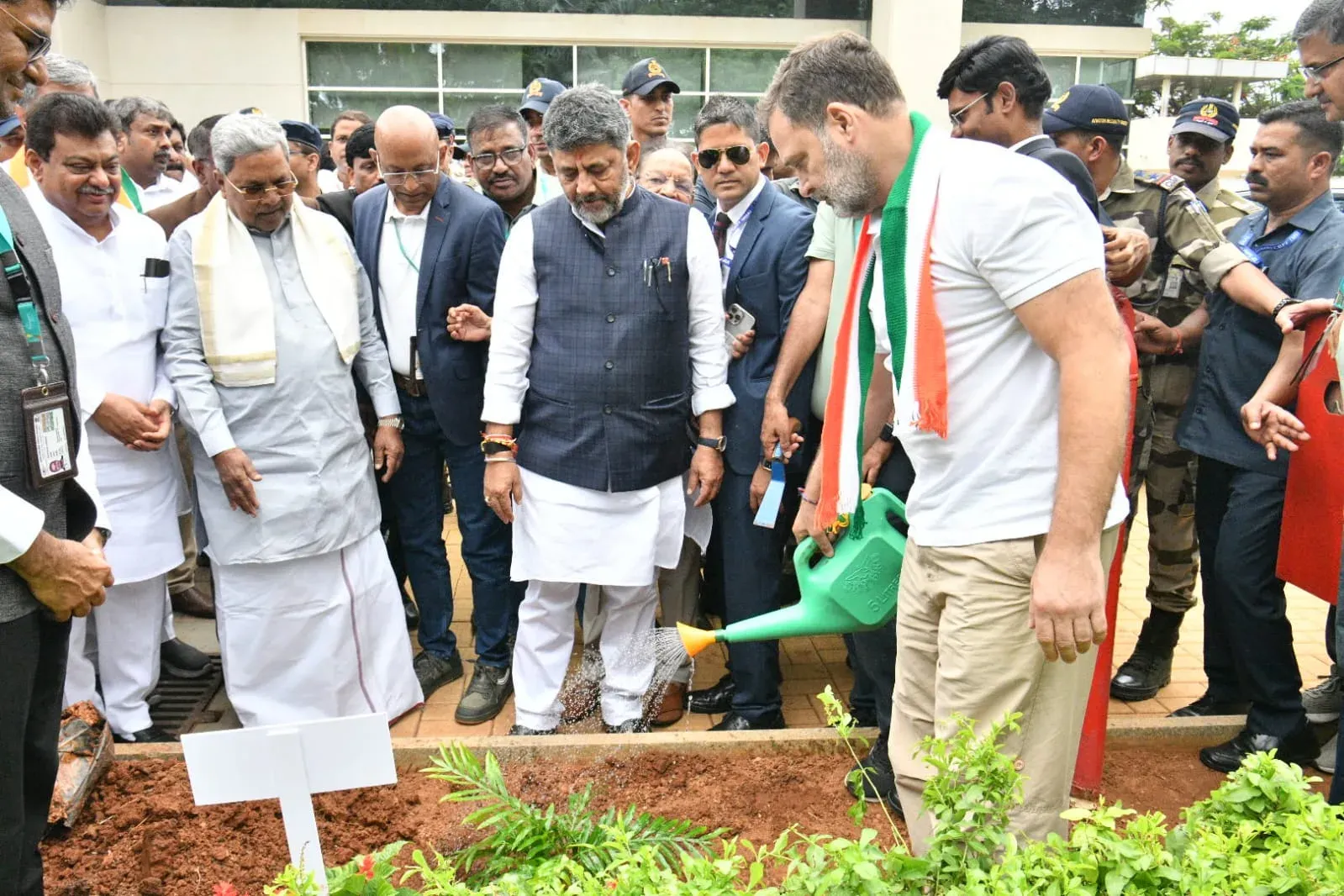CM Siddaramaiah, Rahul Gandhi plant sapling on World Environment Day
