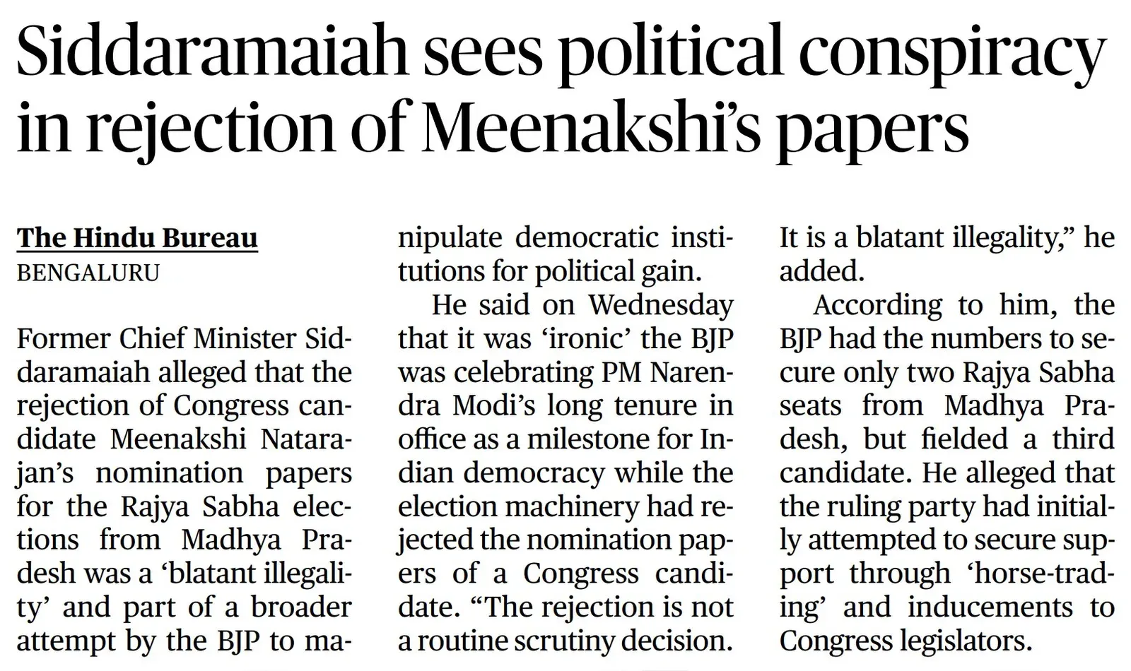 CM Siddaramaiah slams rejection of Congress nominee Meenakshi Natarajan's Rajya Sabha bid