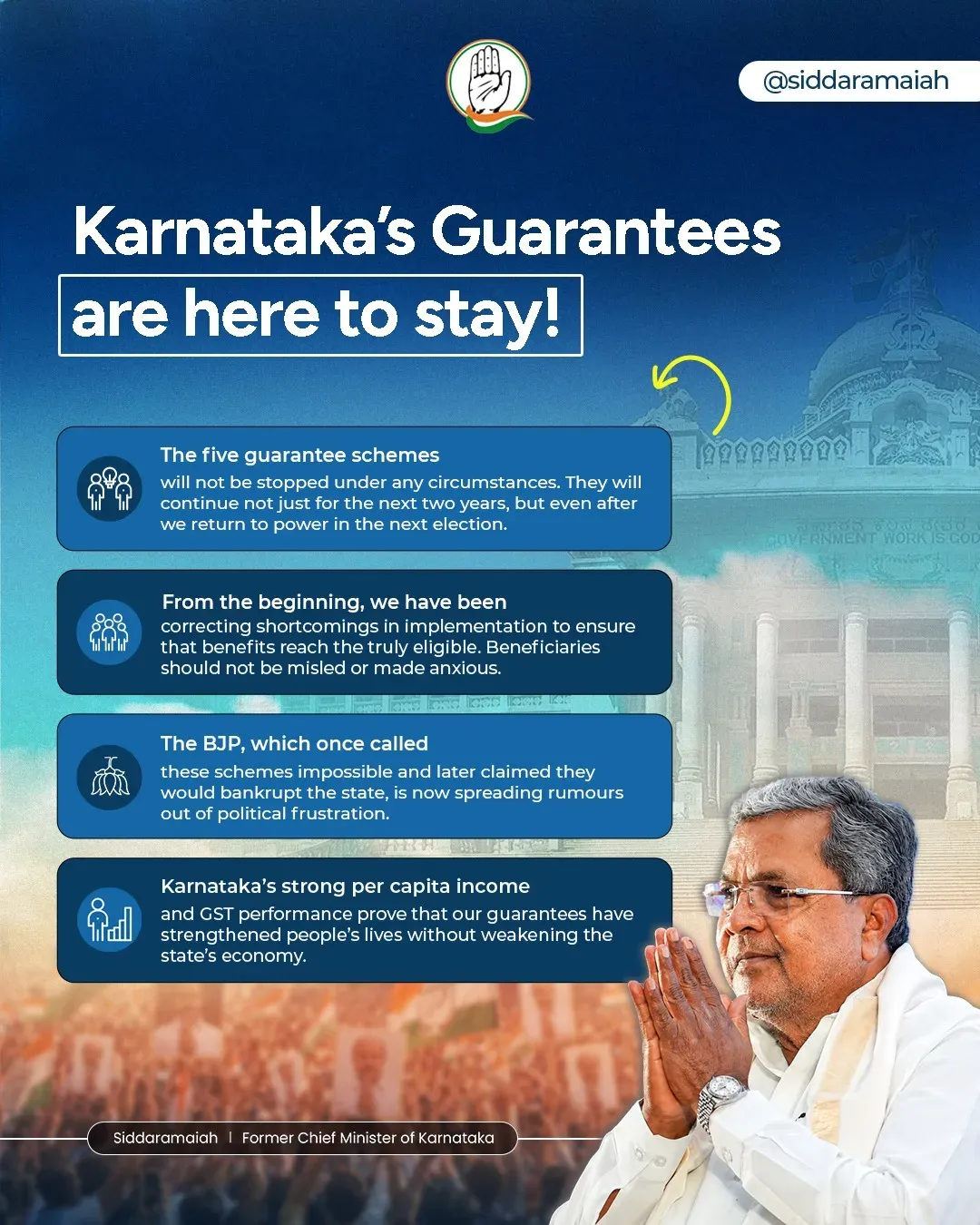 CM Siddaramaiah vows five guarantees will continue beyond 2028