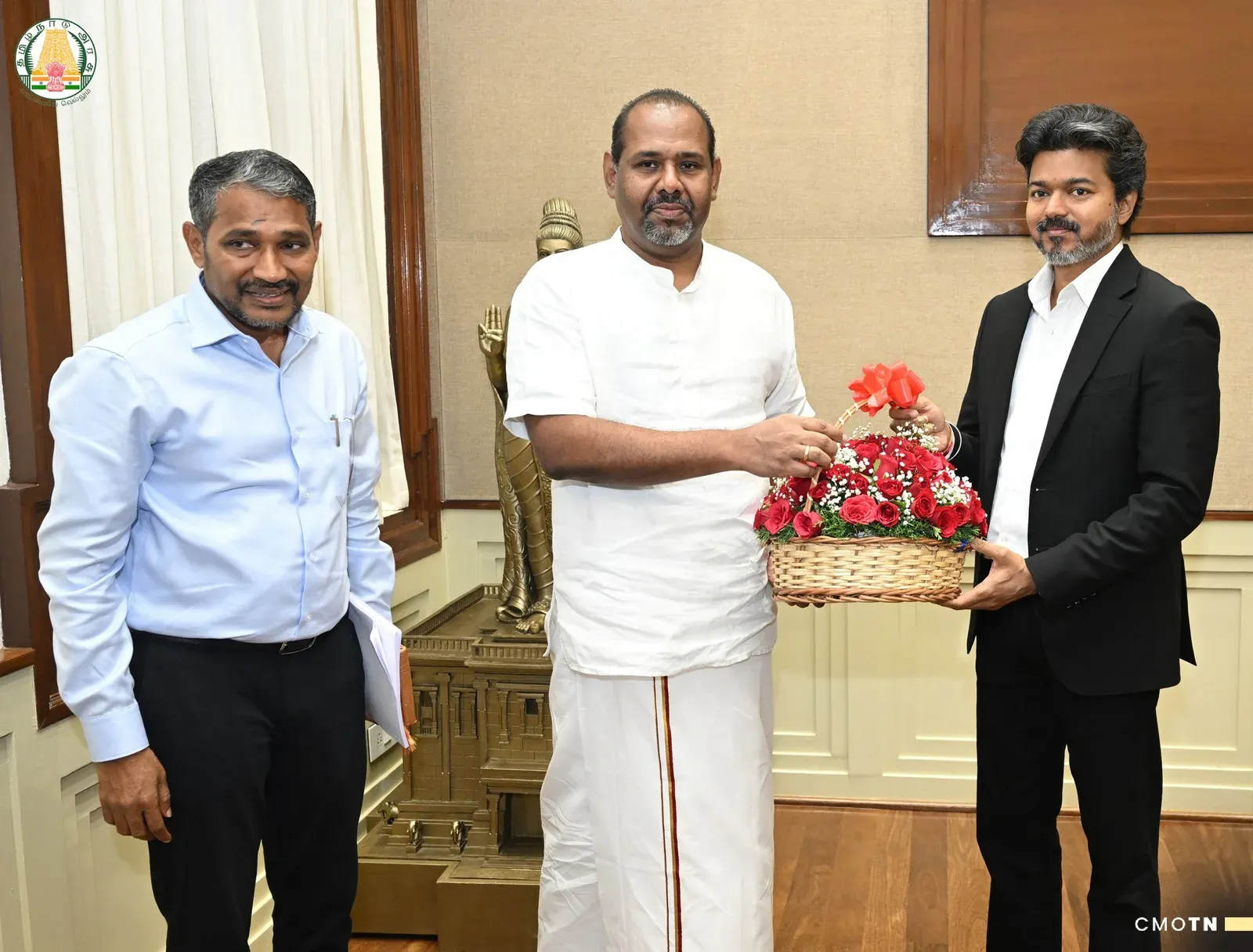 CM Vijay meets Sri Lankan Tamil MP Ponnambalam at Chennai Secretariat