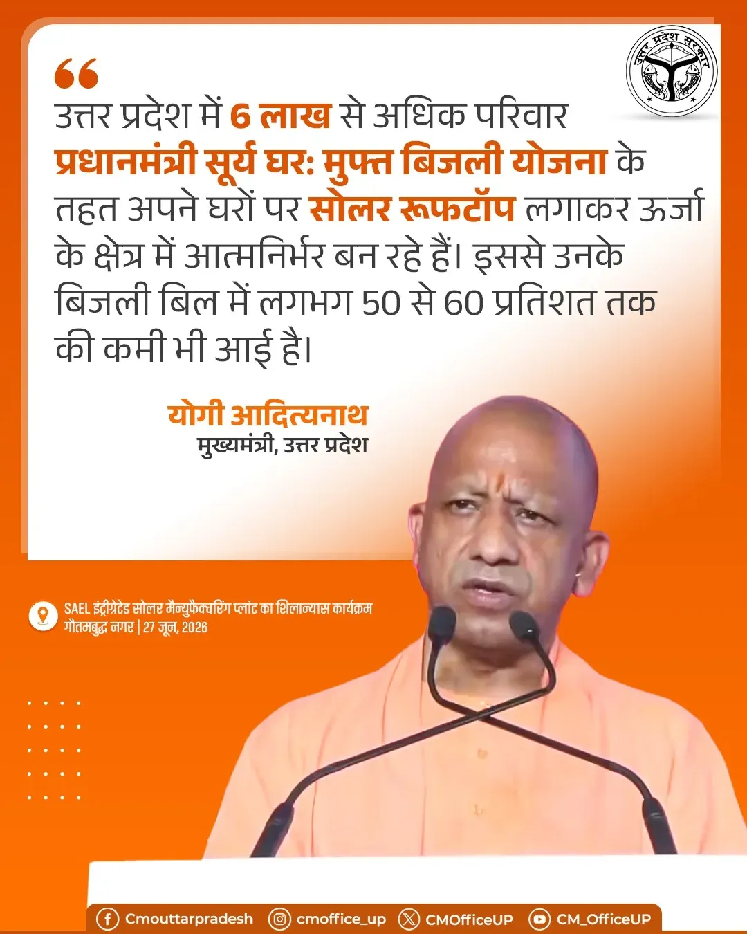 CM Yogi: 6 Lakh UP Families Go Solar Under PM Surya Ghar Scheme