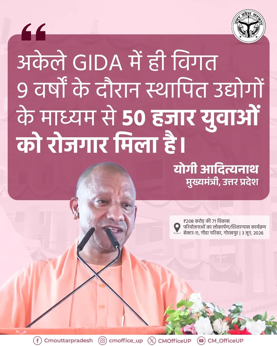 CM Yogi: GIDA Alone Generated 50,000 Jobs for Youth in 9 Years