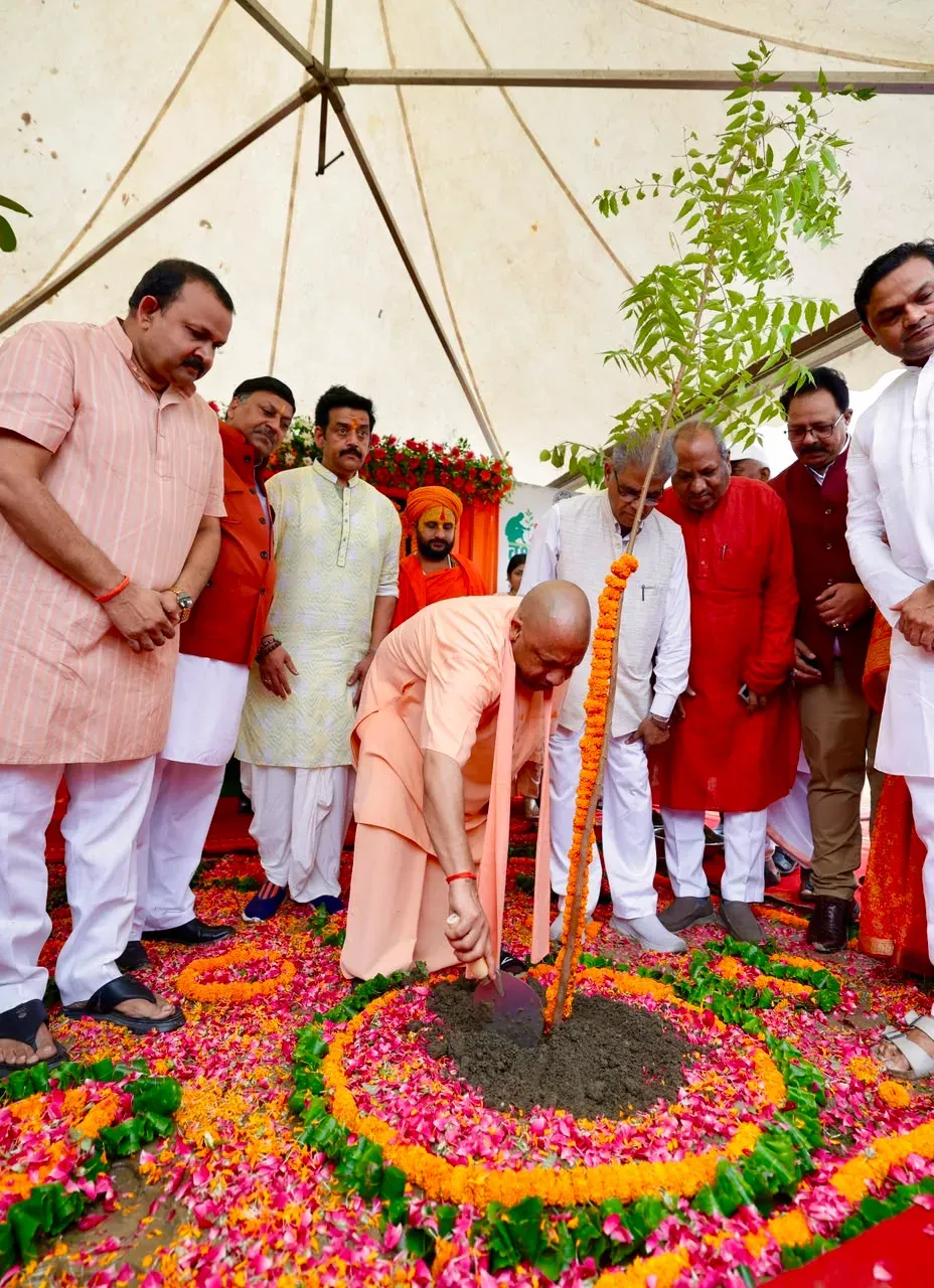 CM Yogi plants sapling in Gorakhpur under Ek Ped Maa Ke Naam